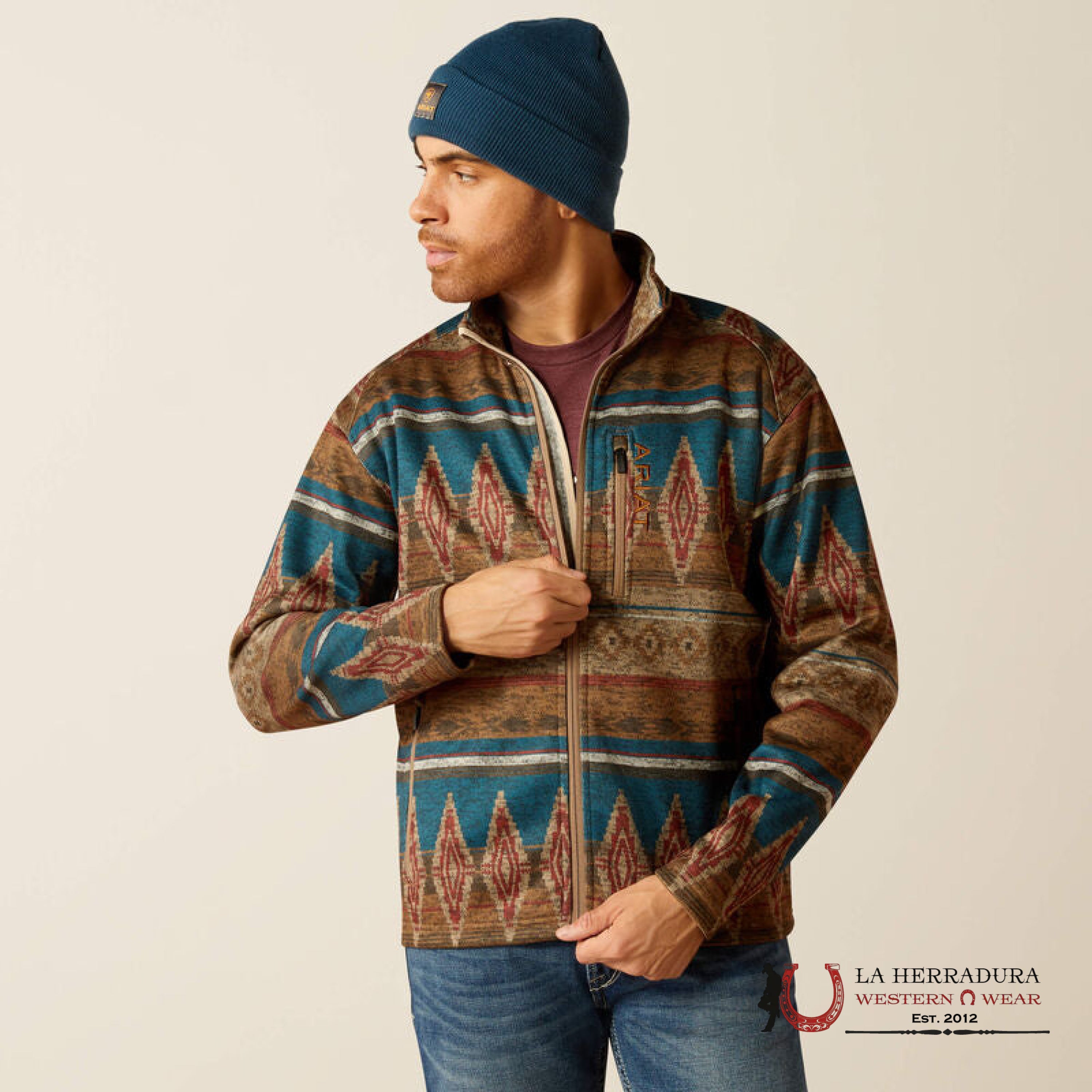 Ariat Caldwell Full Zip Men Sweater Oxford Tan Southwest Print - 2818 Ropa Hombres