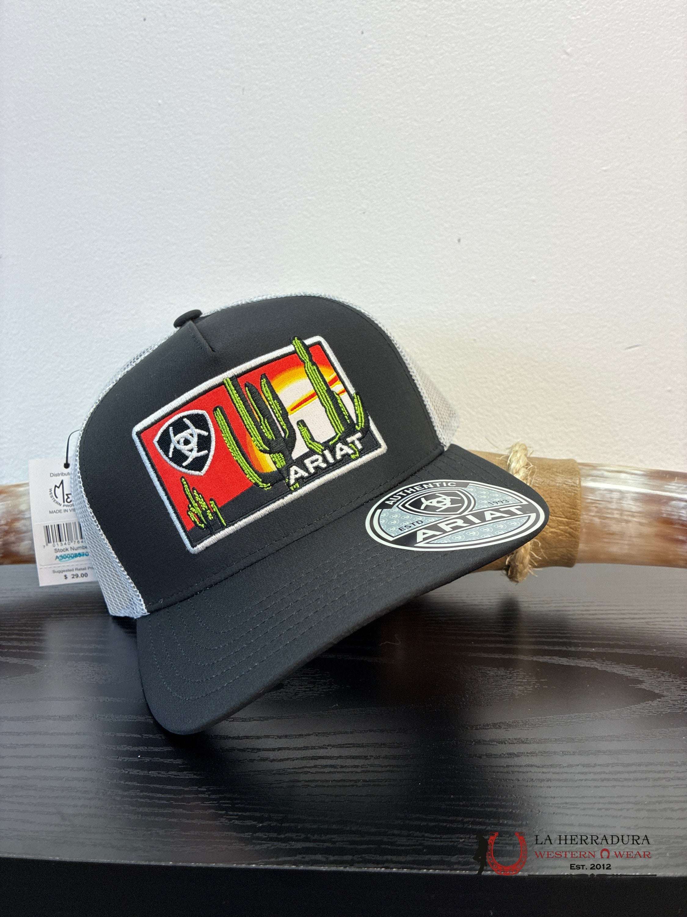 ARIAT CAP BLACK AND WHITE CAPS MENS GORRAS HOMBRES