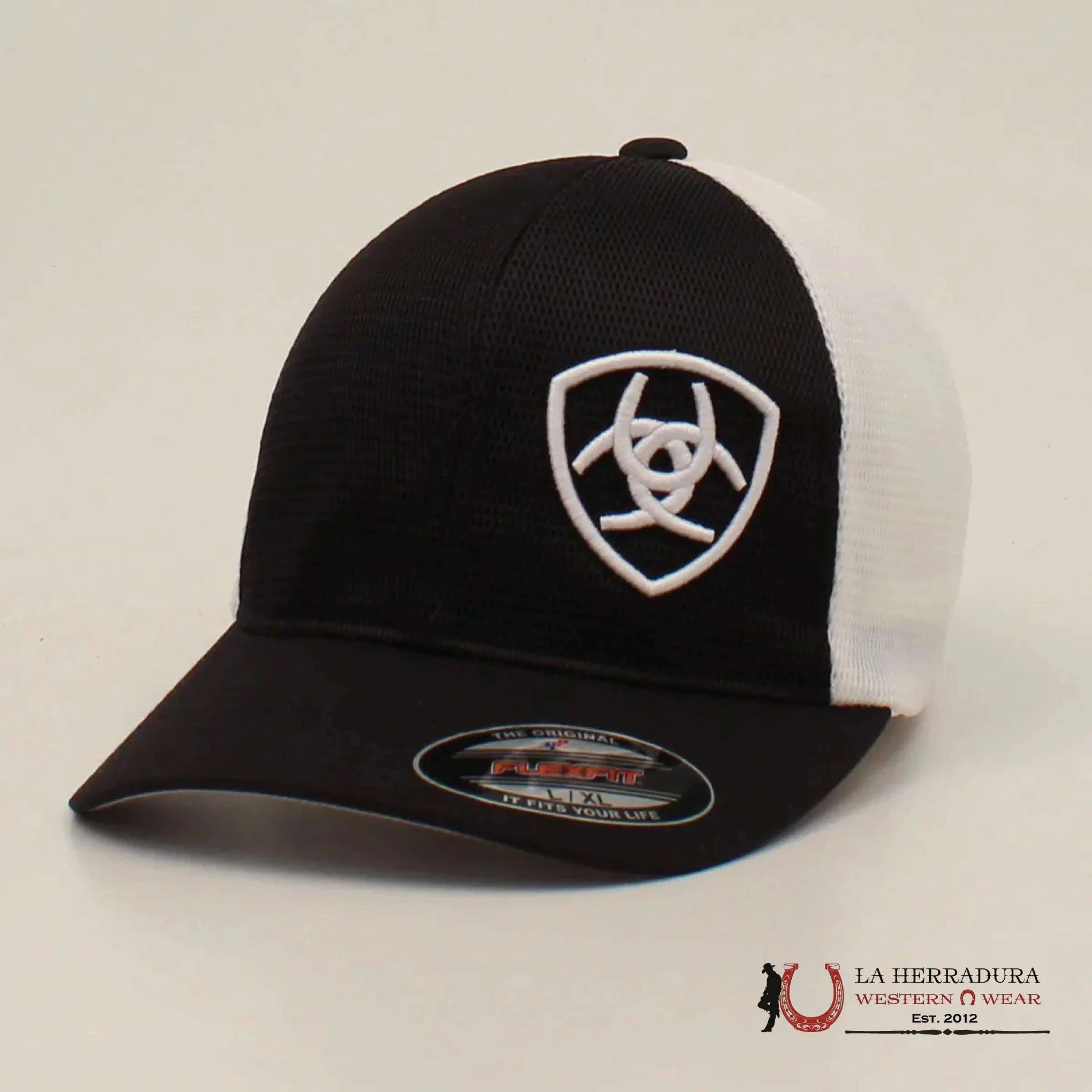ARIAT CAP BLACK W WHITE LOGO CAPS MENS GORRAS HOMBRES