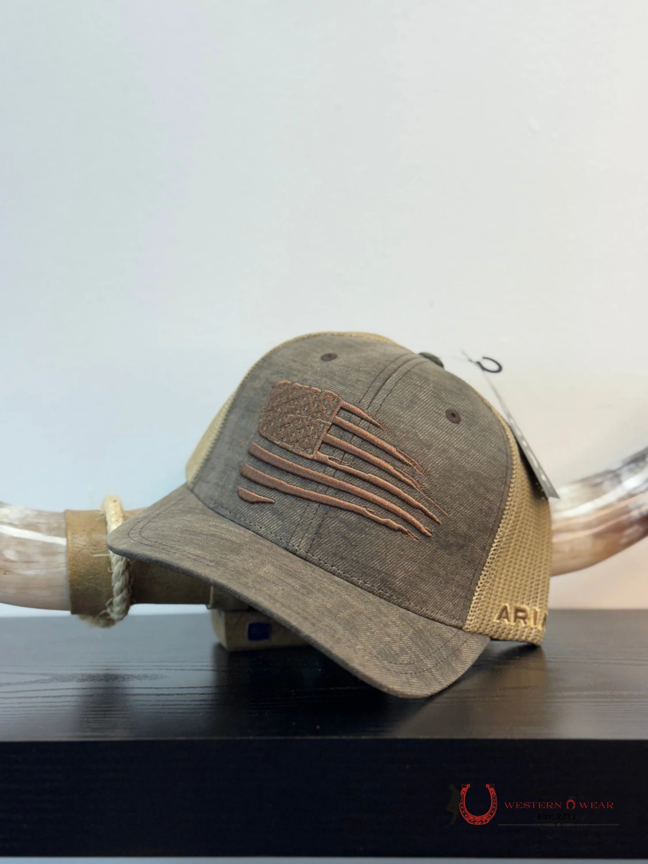 ARIAT CAP DARK BROWN AND TAN CAPS MENS GORRAS HOMBRES