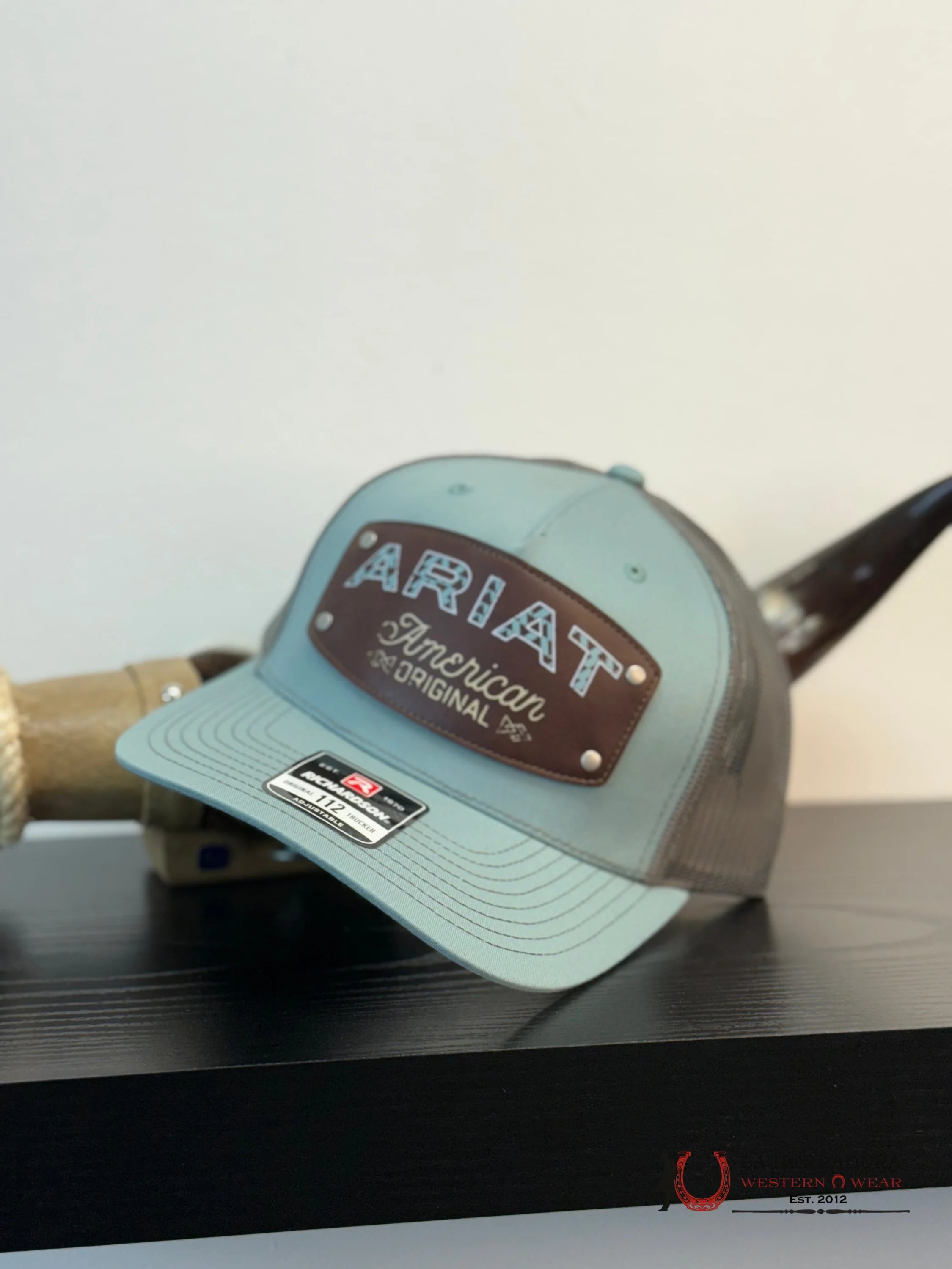 ARIAT CAP SHY BLUE WITH BROWN CAPS MENS GORRAS HOMBRES