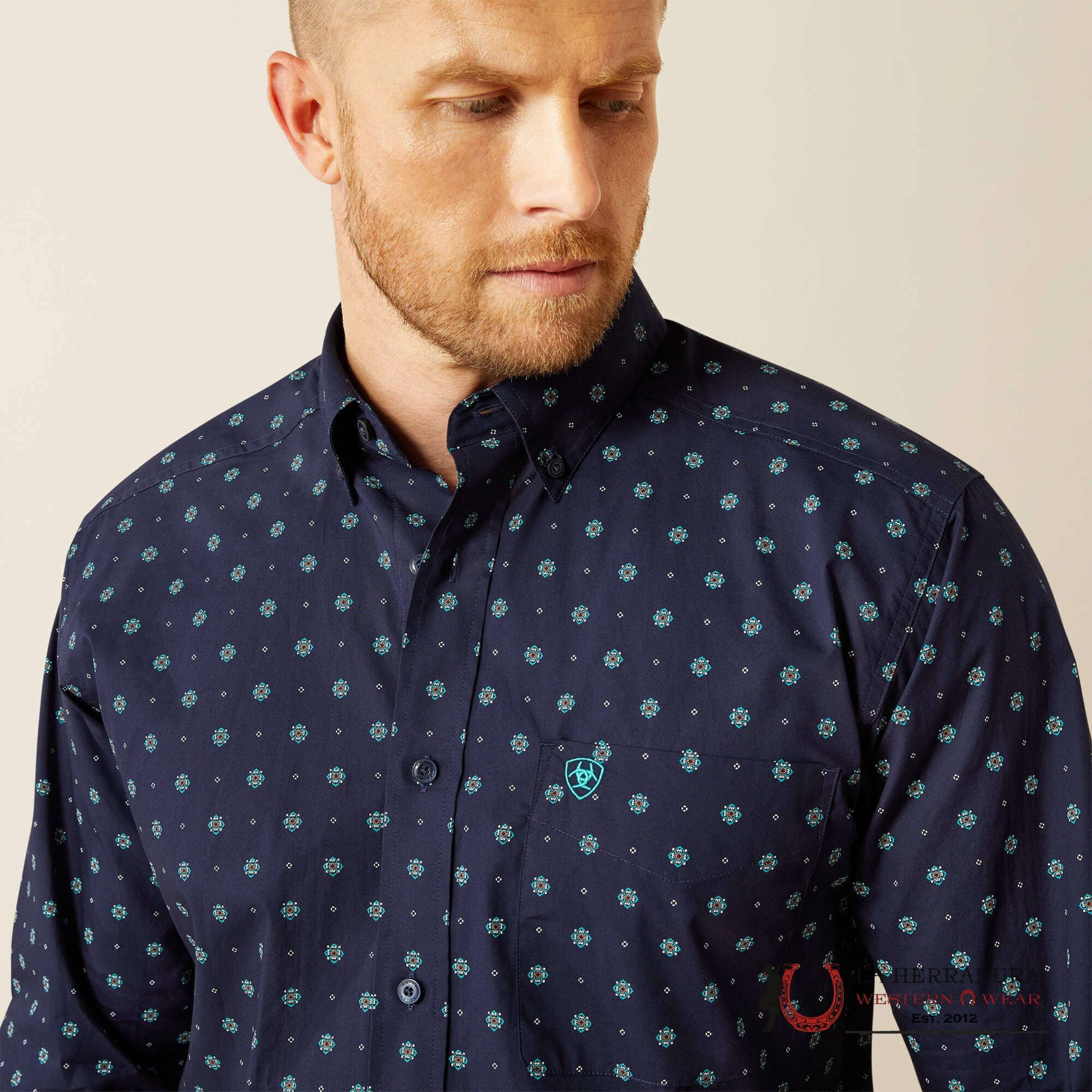 Ariat Classic Fit Jacobi Long Sleeve Shirt Navy - 4695 Ropa Hombres