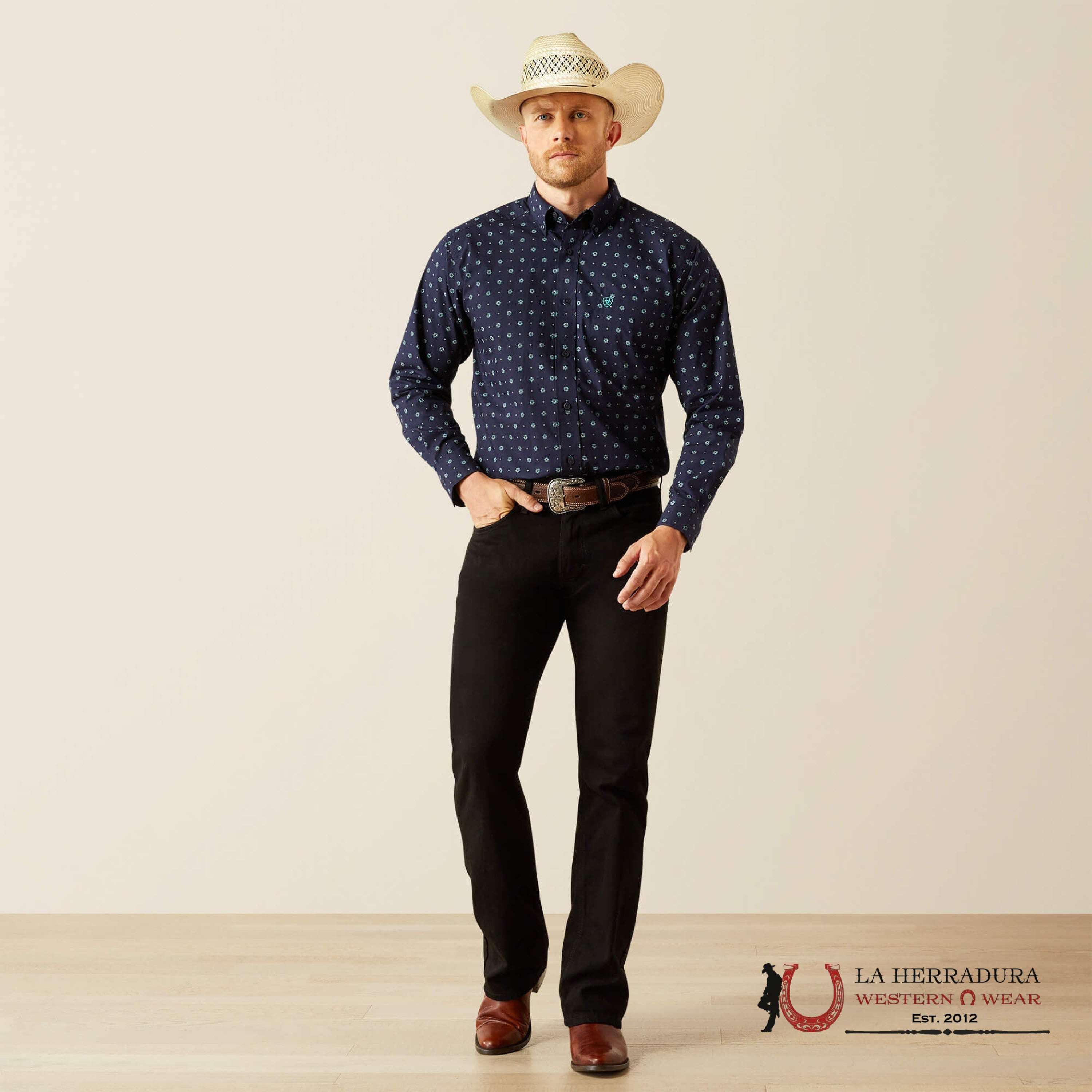 Ariat Classic Fit Jacobi Long Sleeve Shirt Navy - 4695 Ropa Hombres