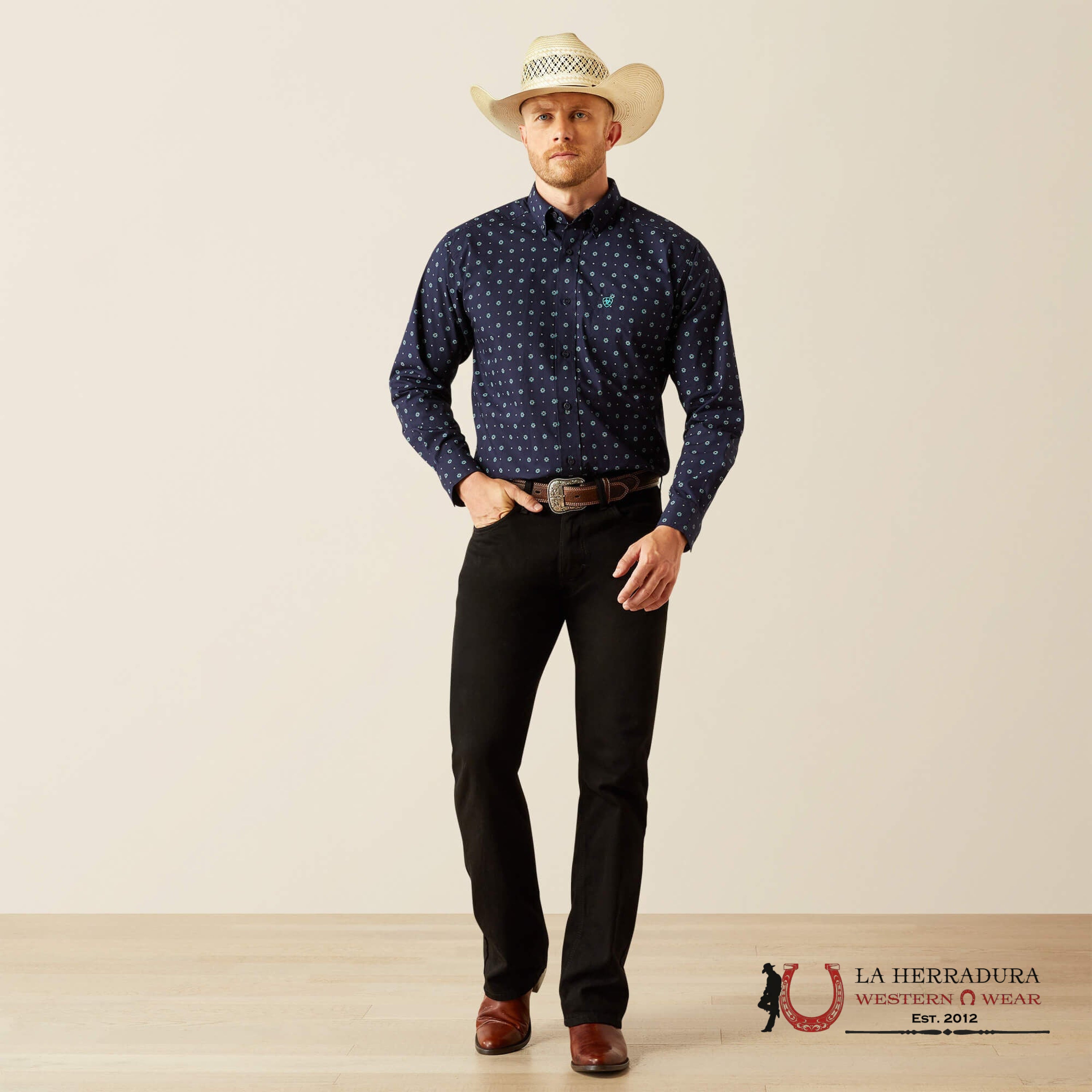 Ariat Classic Fit Jacobi Long Sleeve Shirt Navy - 4695 Ropa Hombres