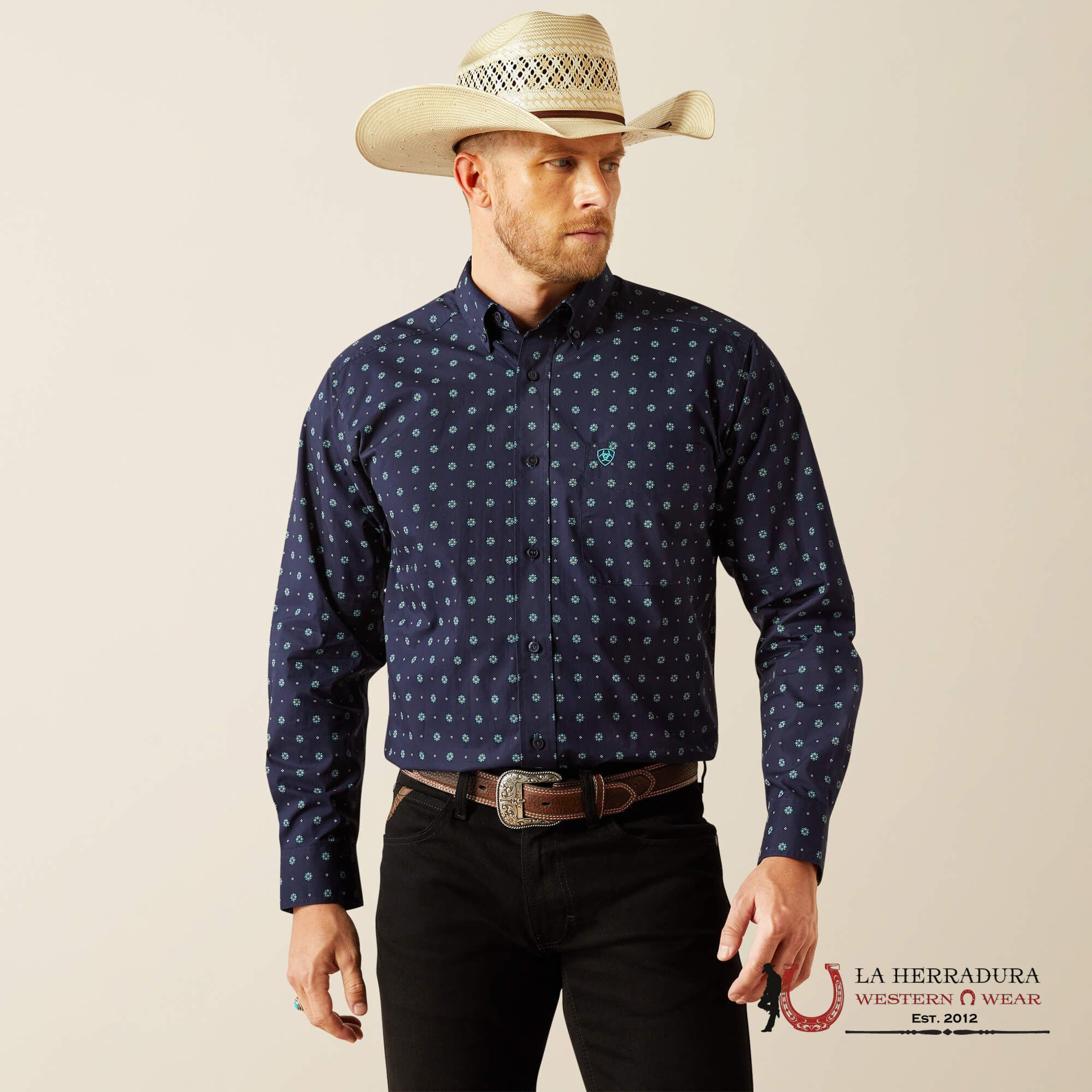 Ariat Classic Fit Jacobi Long Sleeve Shirt Navy - 4695 Ropa Hombres