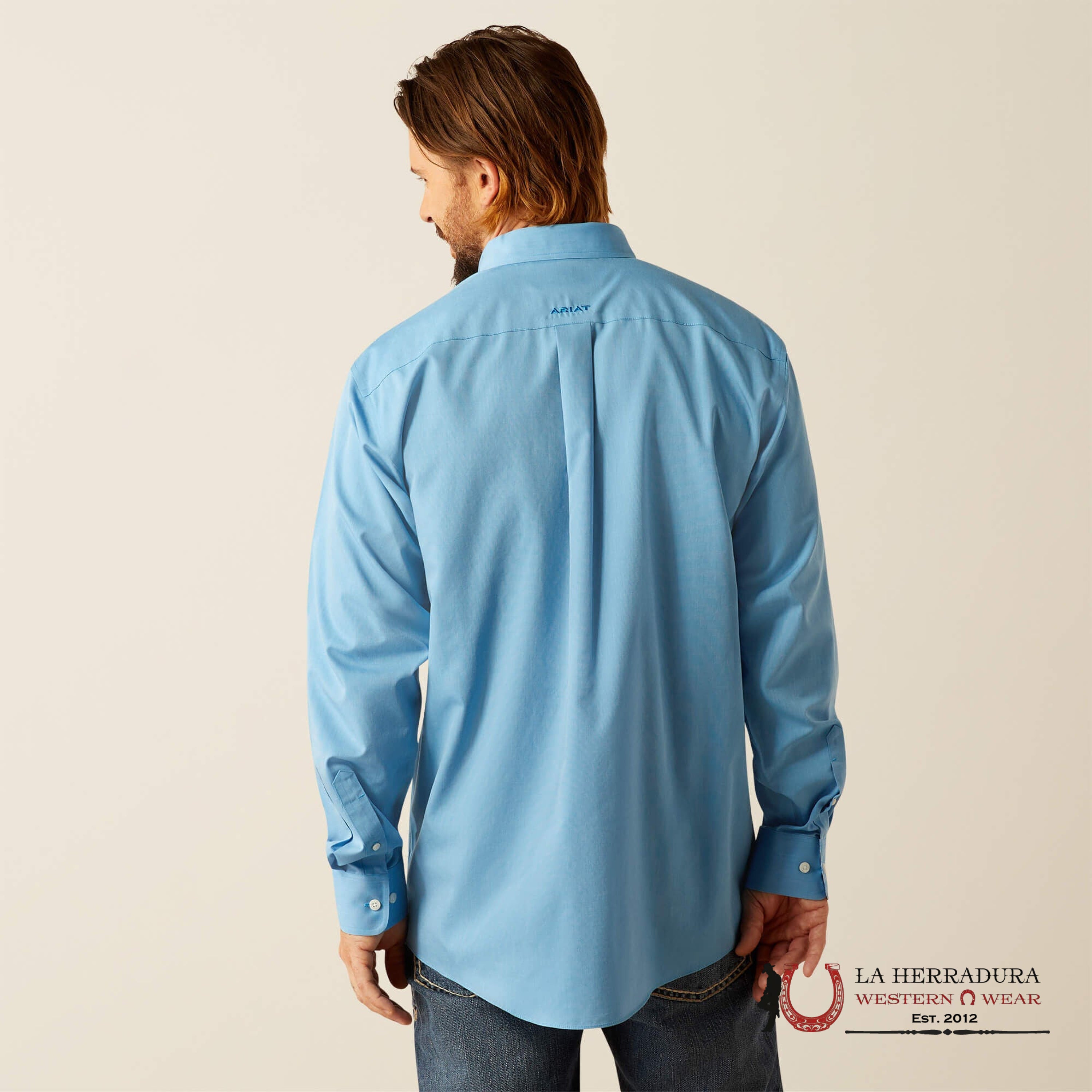 Ariat Classic Fit Wrinkle Free Solid Blue Long Sleeve Shirt Ropa Hombres