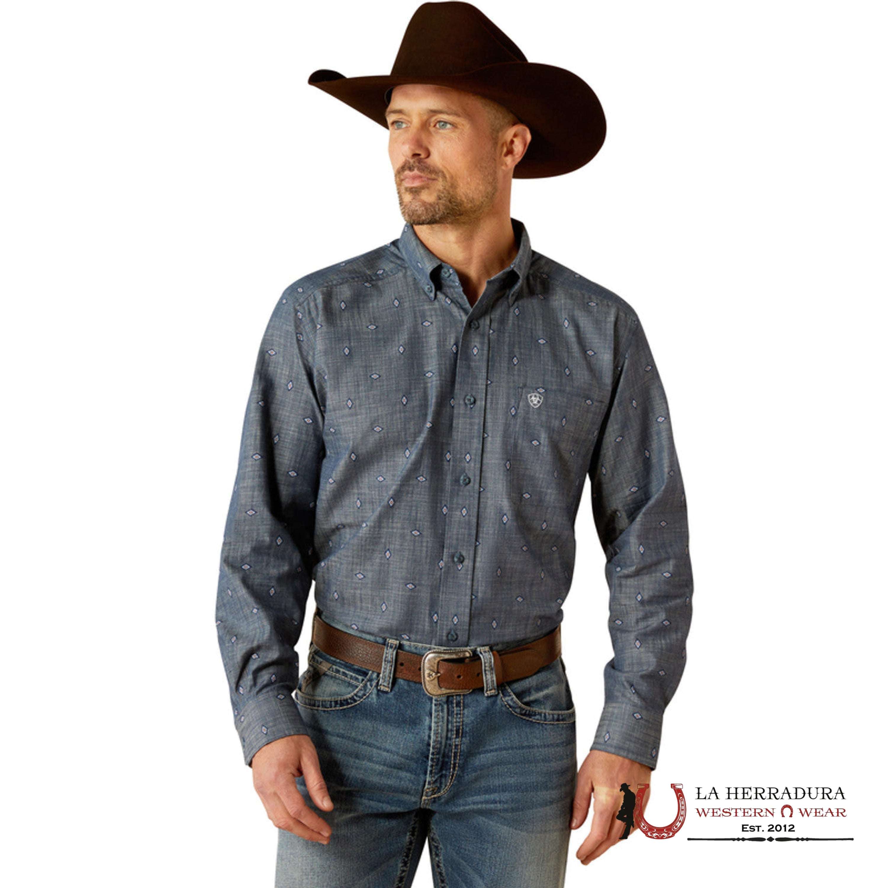 Ariat Classic Robert Chambray Blue Long Sleeve Shirt Ropa Hombres