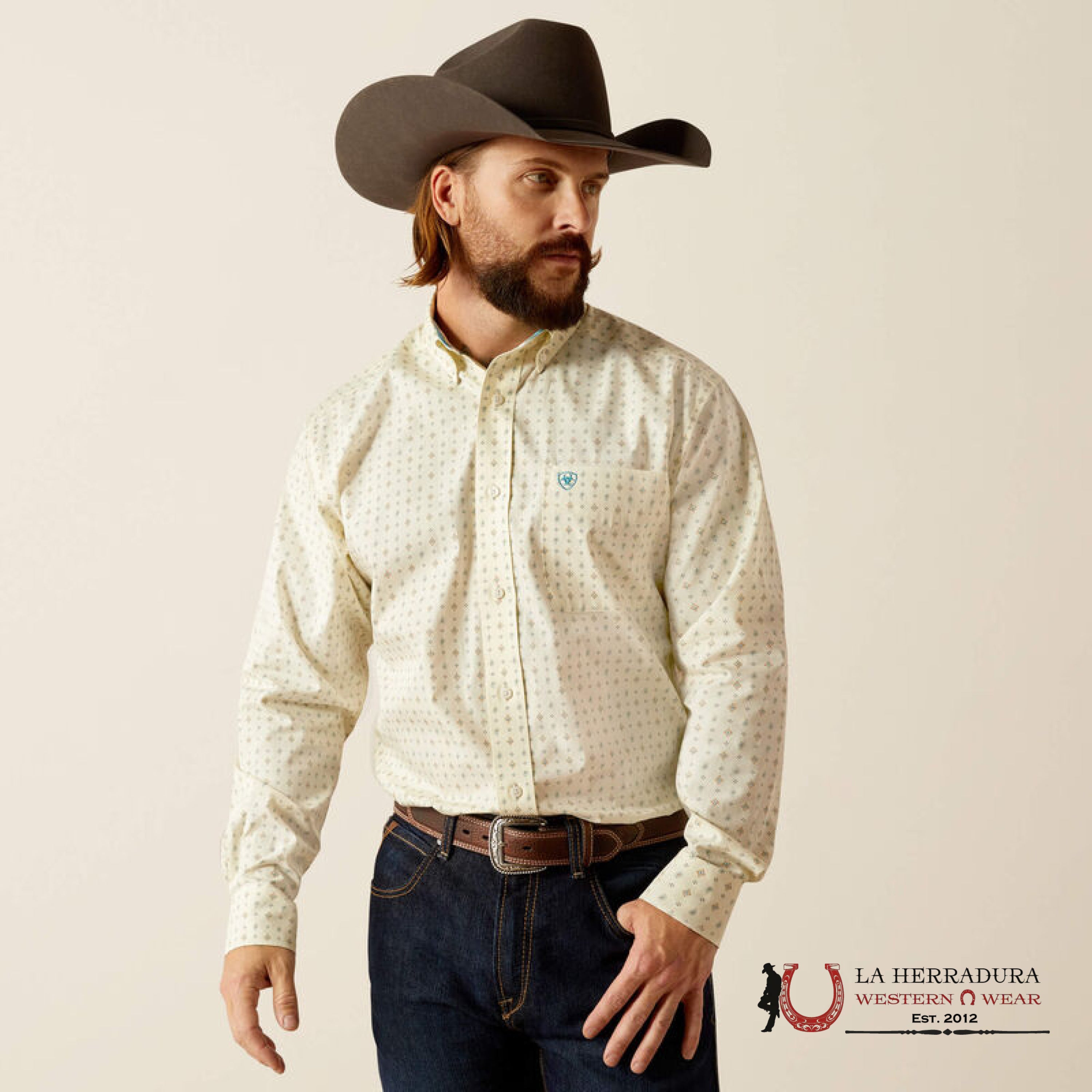 Ariat Classic Wt Griffin Cream Long Sleeve Shirt Ropa Hombres
