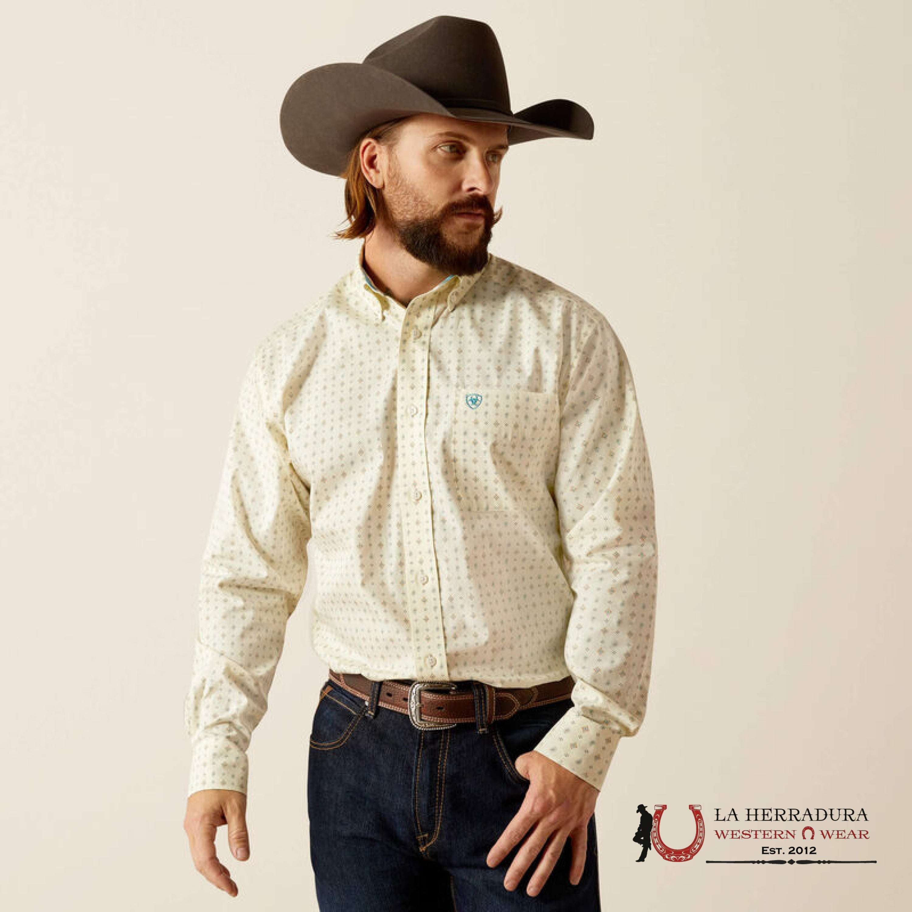 Ariat Classic Wt Griffin Cream Long Sleeve Shirt Ropa Hombres
