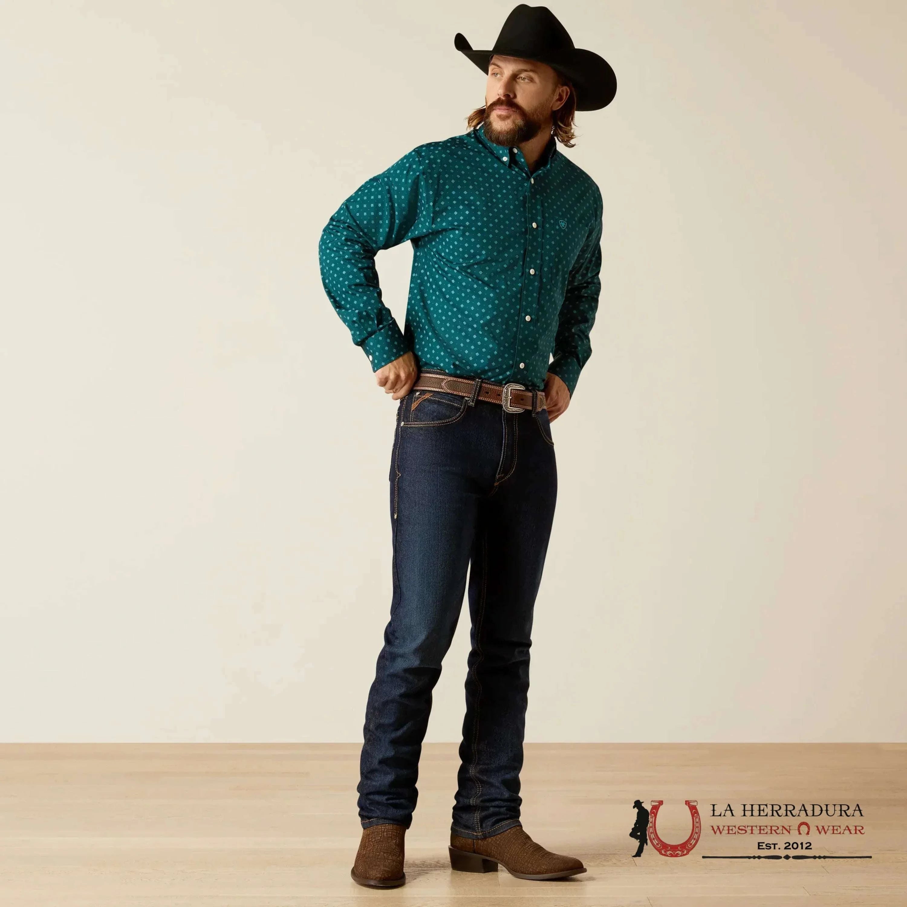 Ariat Classic Wt Gunnar Deeo Teal Long Sleeve Shirt Ropa Hombres