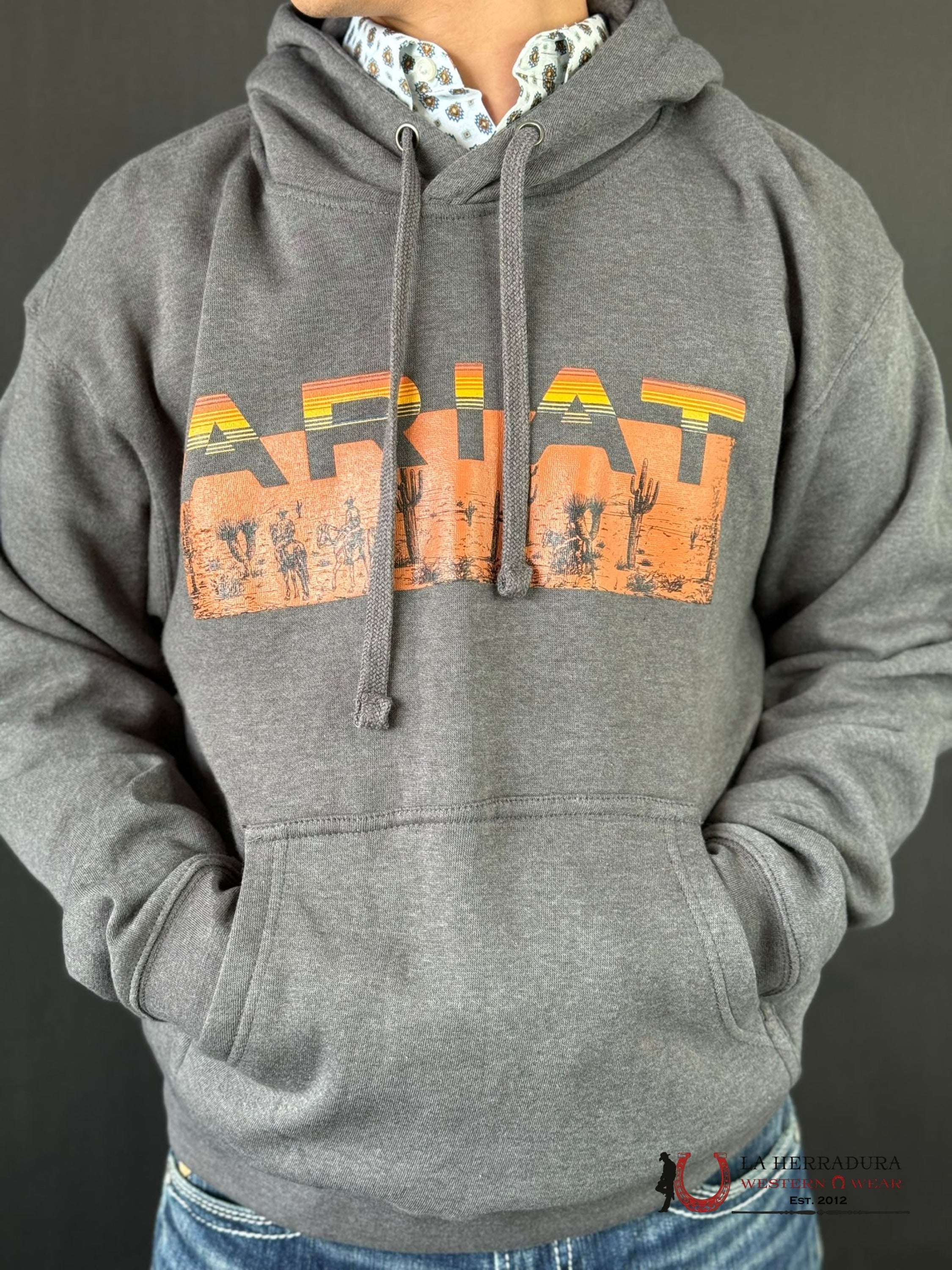 Ariat Desert Roam Hoodie Charcoal Heather Ropa Hombres