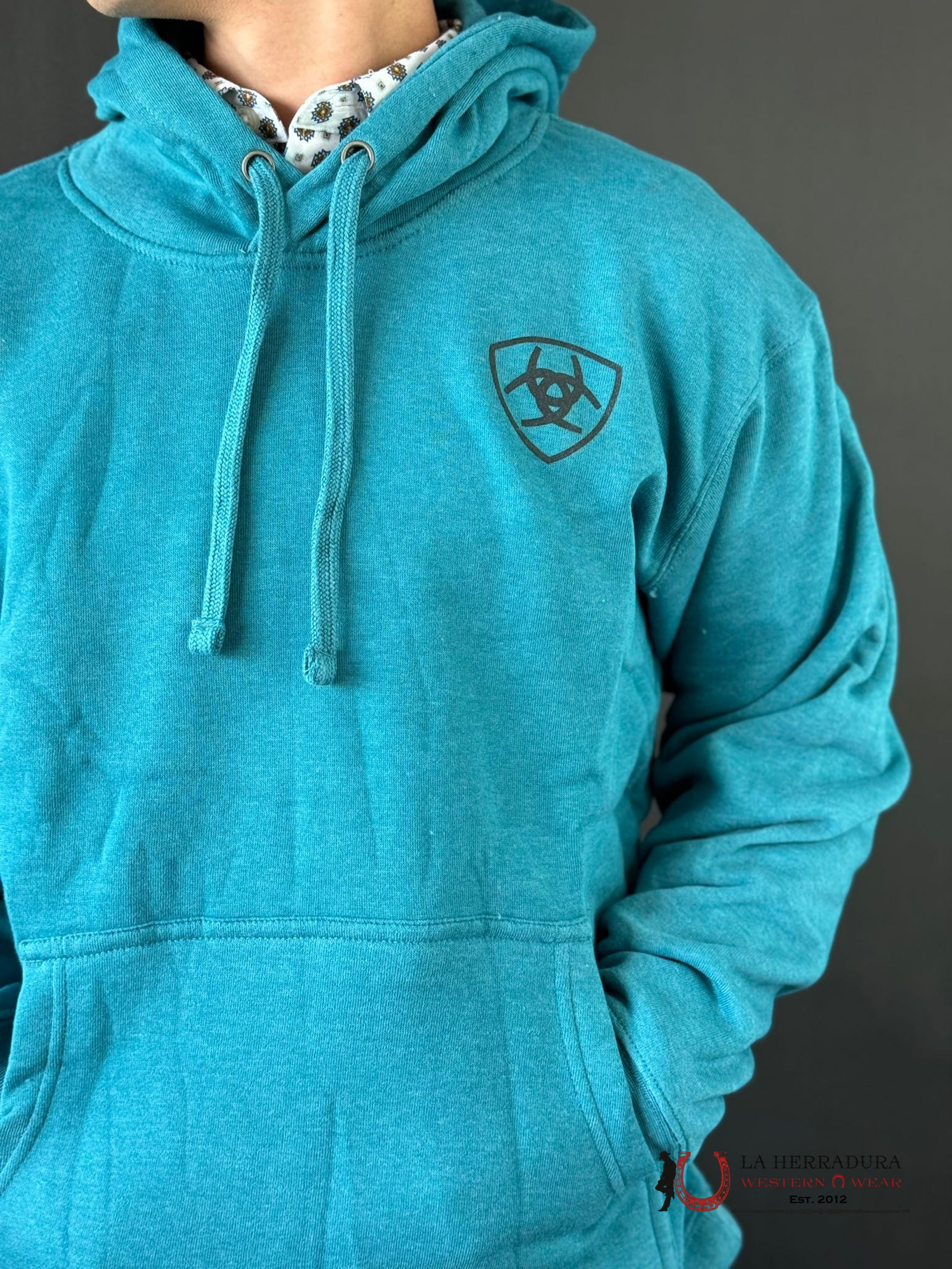 Ariat Desert Sun Hoodie Ocean Depths Heather Ropa Hombres