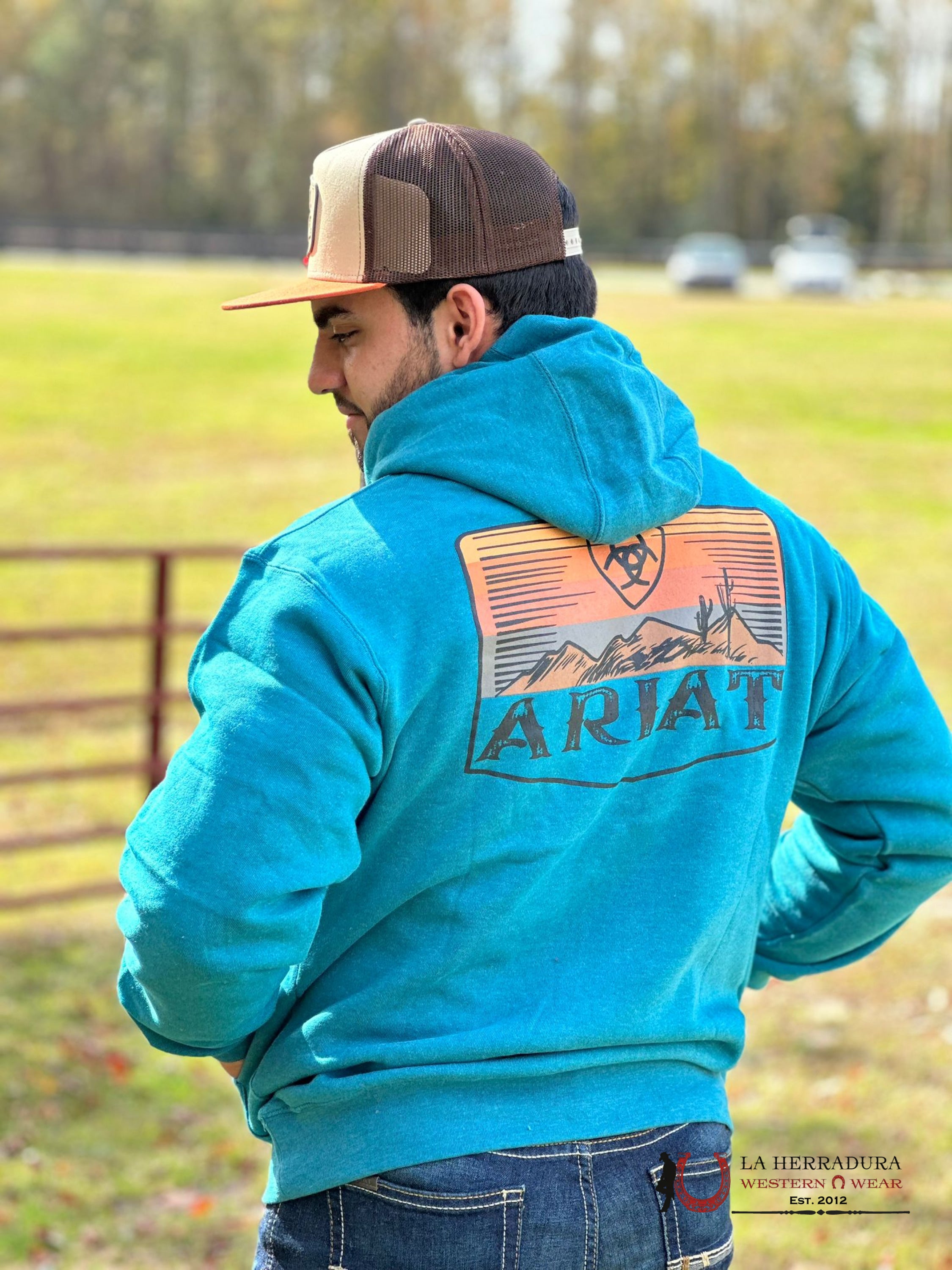 Ariat Desert Sun Hoodie Ocean Depths Heather Ropa Hombres