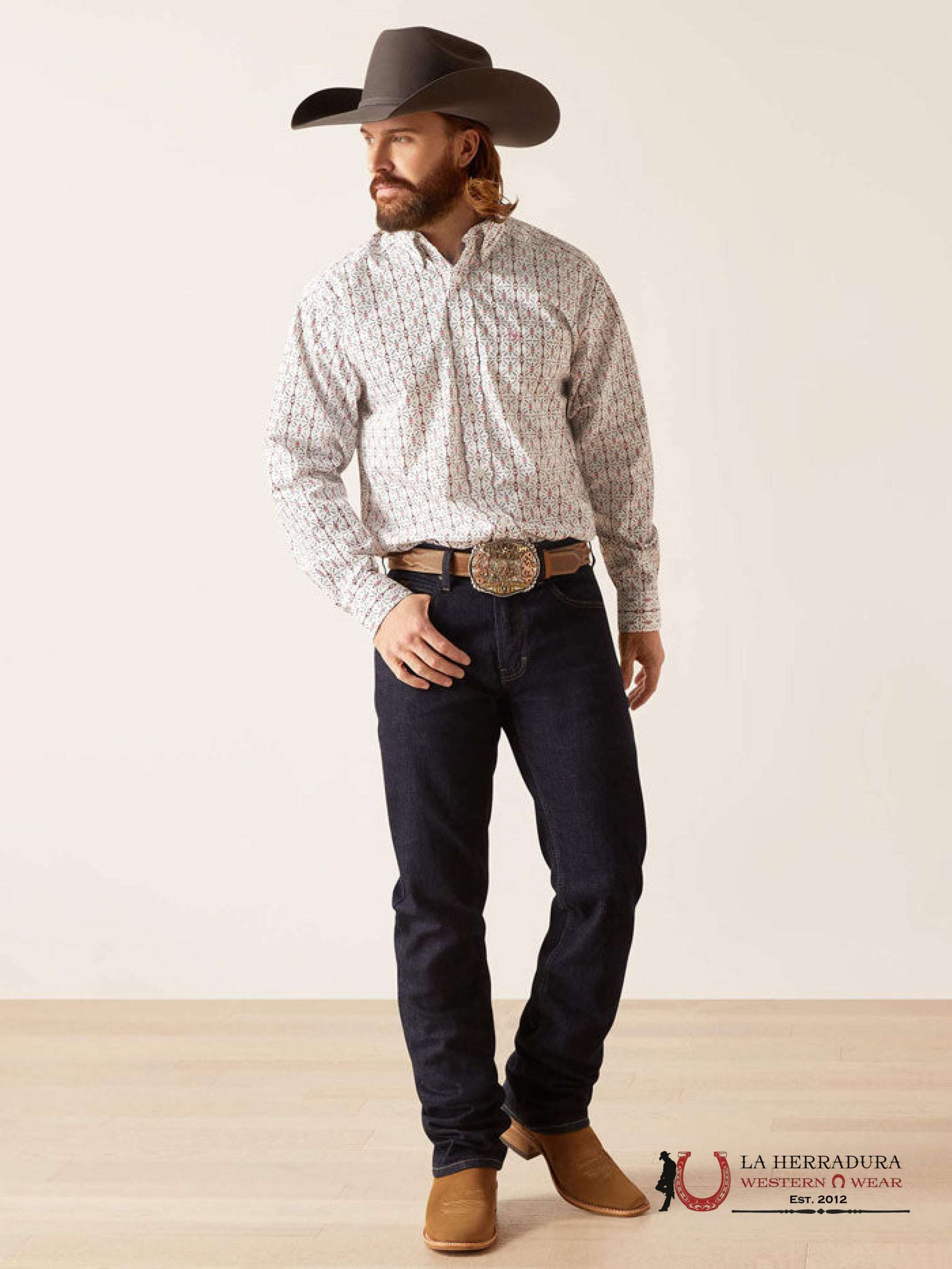 Ariat Edgar Long Sleeve Shirt White - 7188 Ropa Hombres