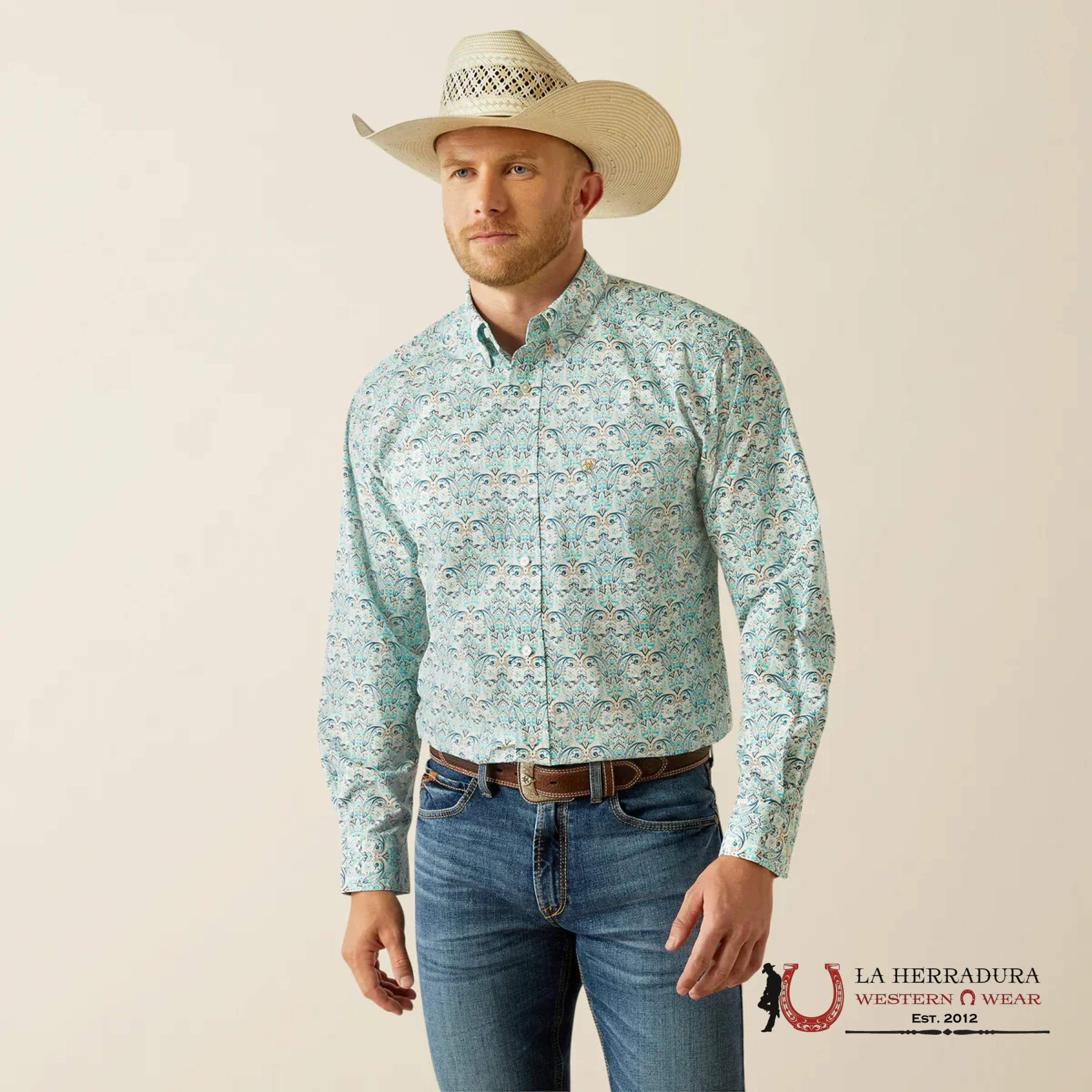 Ariat Fitte Jerome Long Sleeve Shirt Teal - 4696 Ropa Hombres