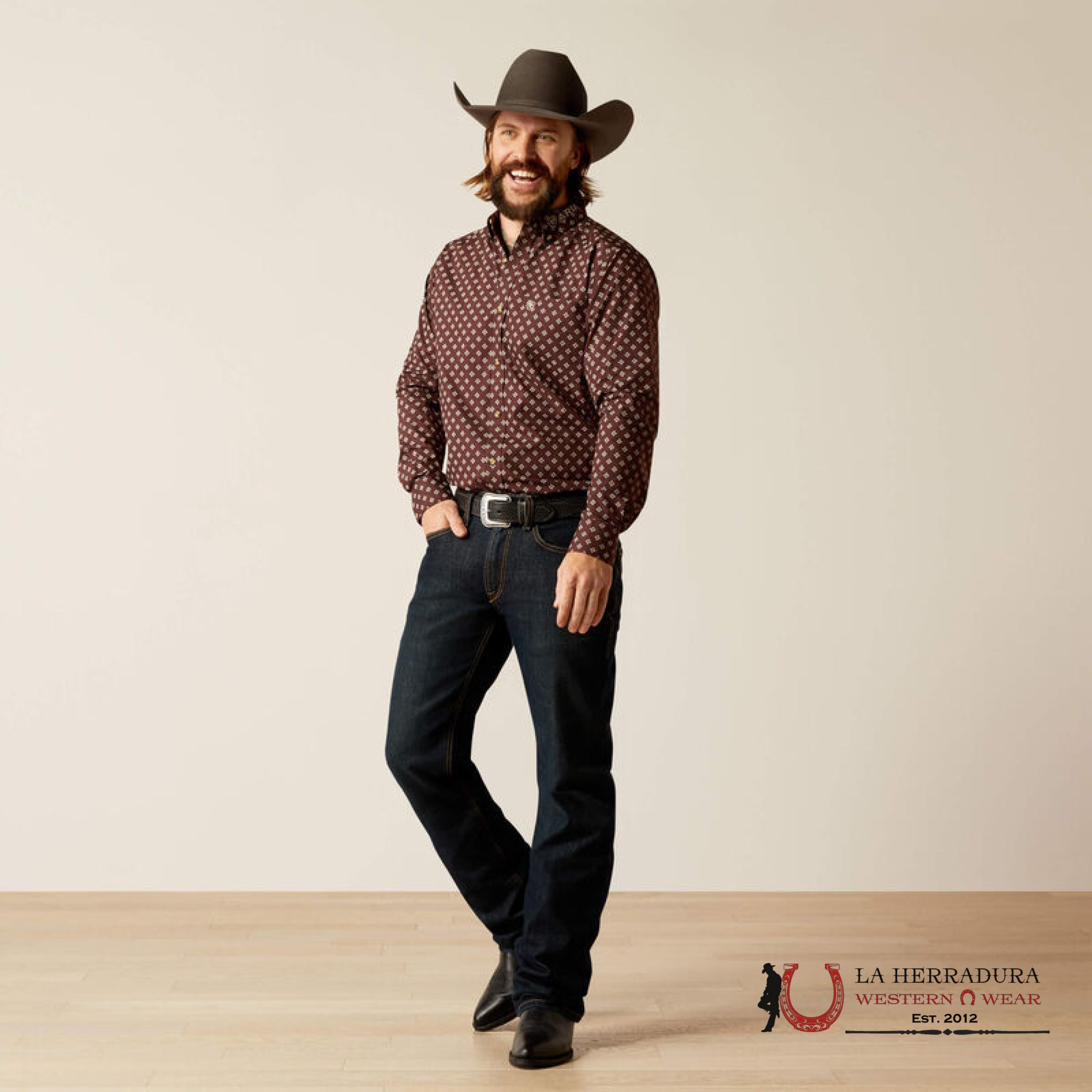 Ariat Fitted Kden Brown / Tan Long Sleeve Shirt-2628 Ropa Hombres