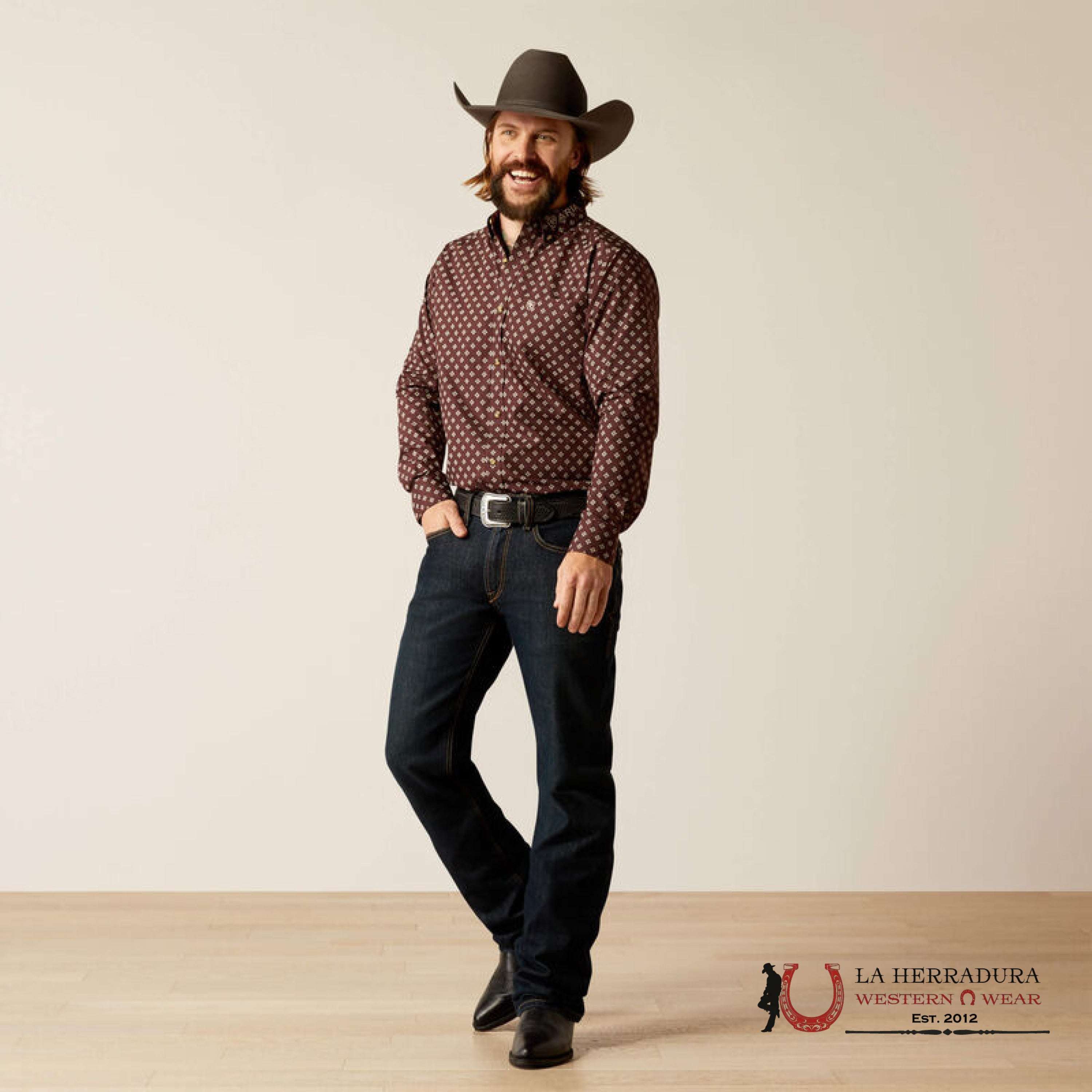 Ariat Fitted Kden Brown / Tan Long Sleeve Shirt-2628 Ropa Hombres
