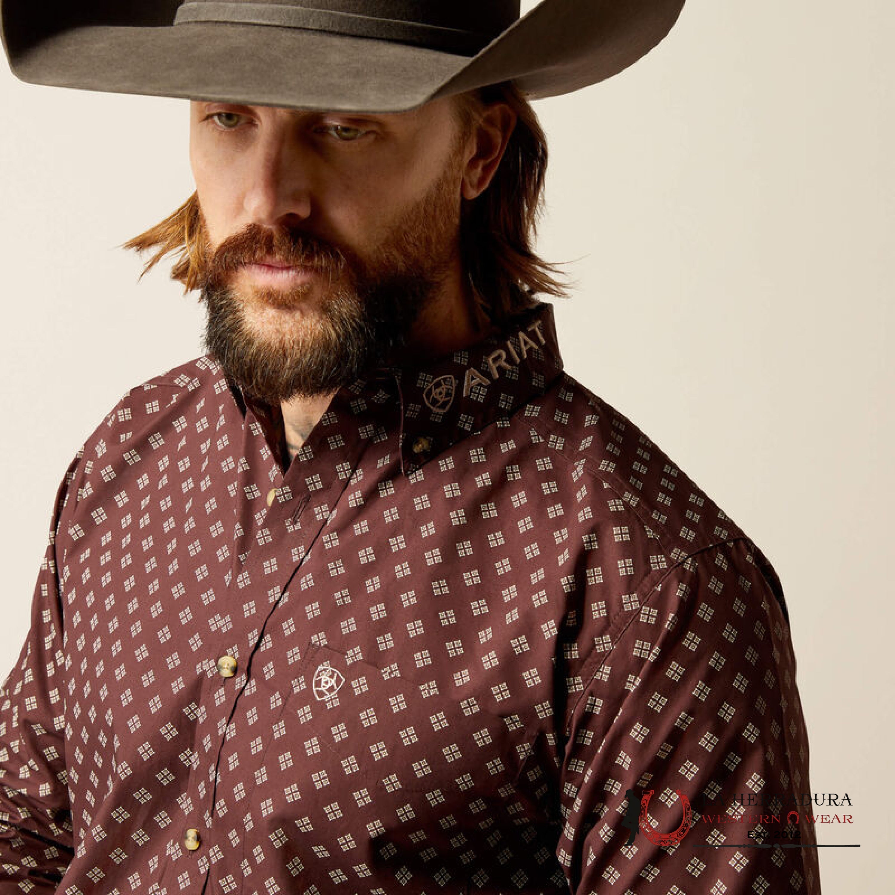 Ariat Fitted Kden Brown / Tan Long Sleeve Shirt-2628 Ropa Hombres