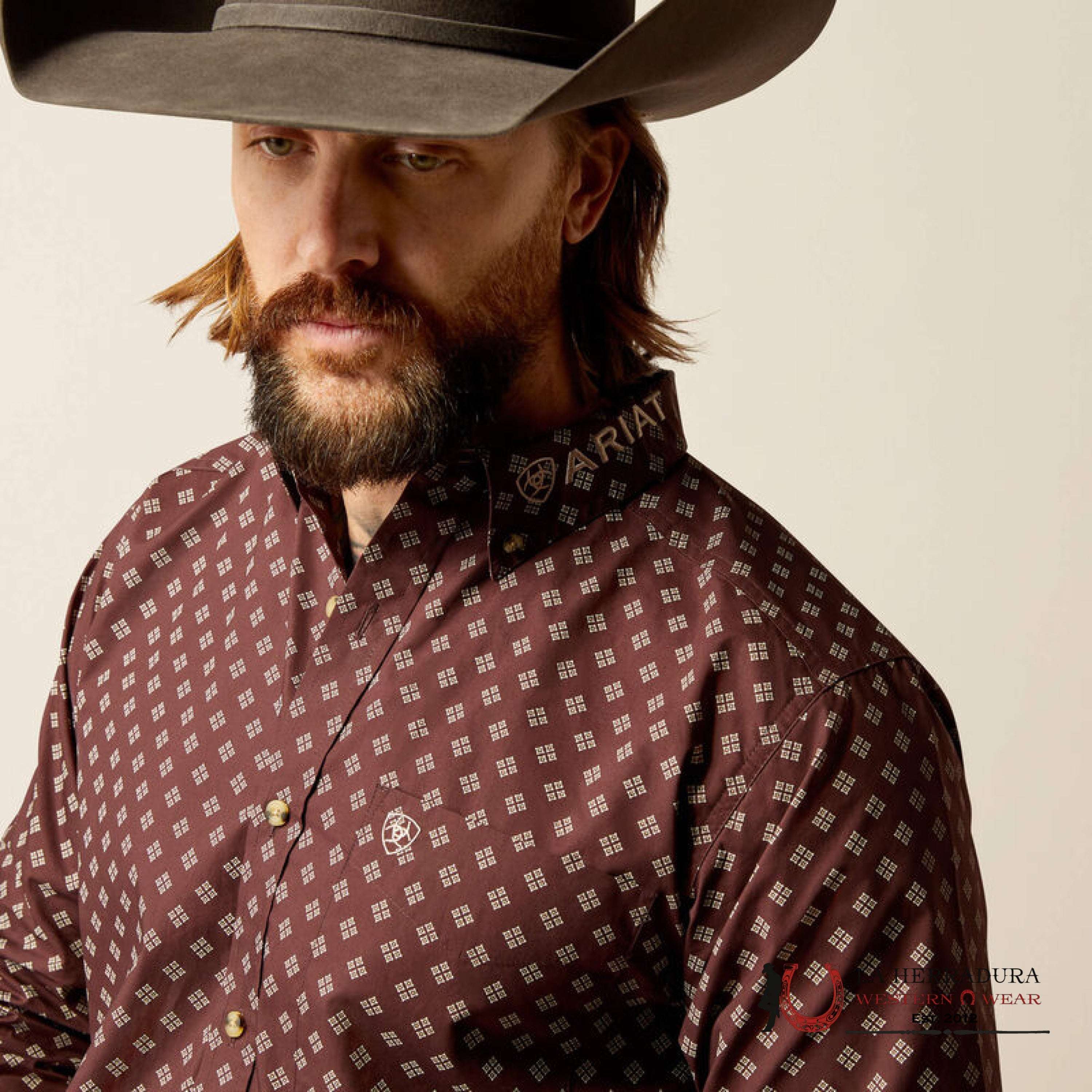 Ariat Fitted Kden Brown / Tan Long Sleeve Shirt-2628 Ropa Hombres