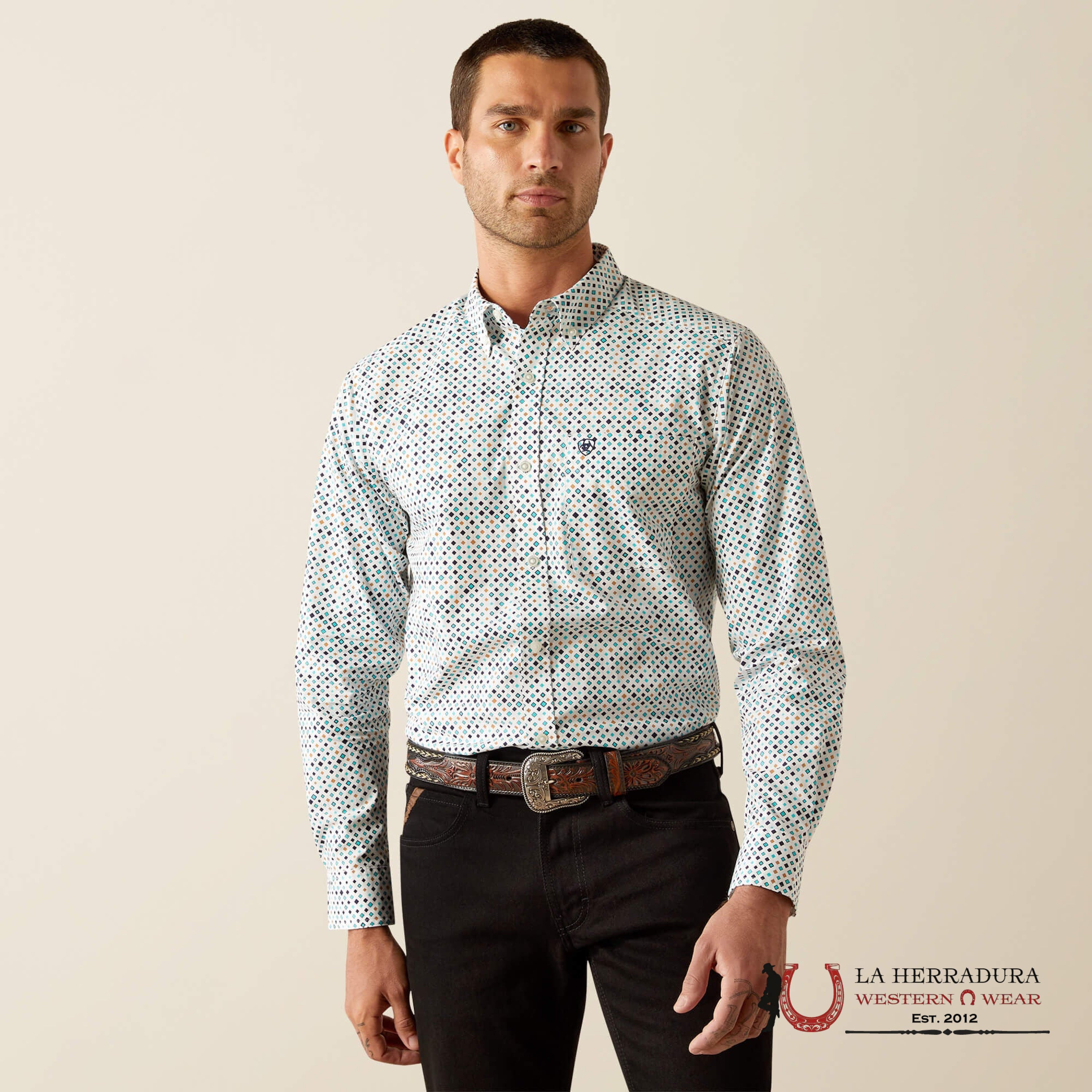 Ariat Fitted Long Sleeve Shirt Jansen Blue - 4746 Ropa Hombres