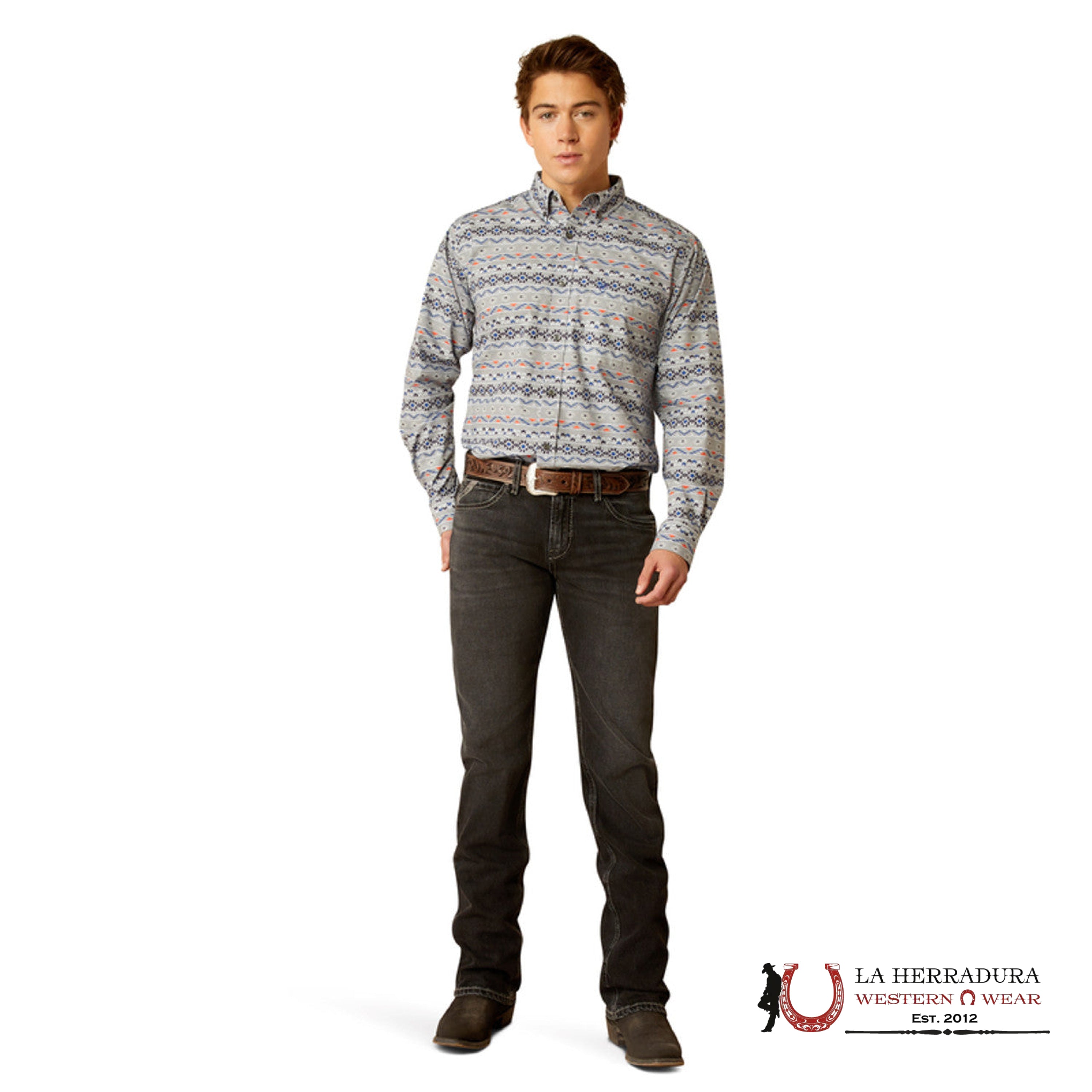 Ariat Fitted Richie Grey Long Sleeve Shirt Ropa Hombres