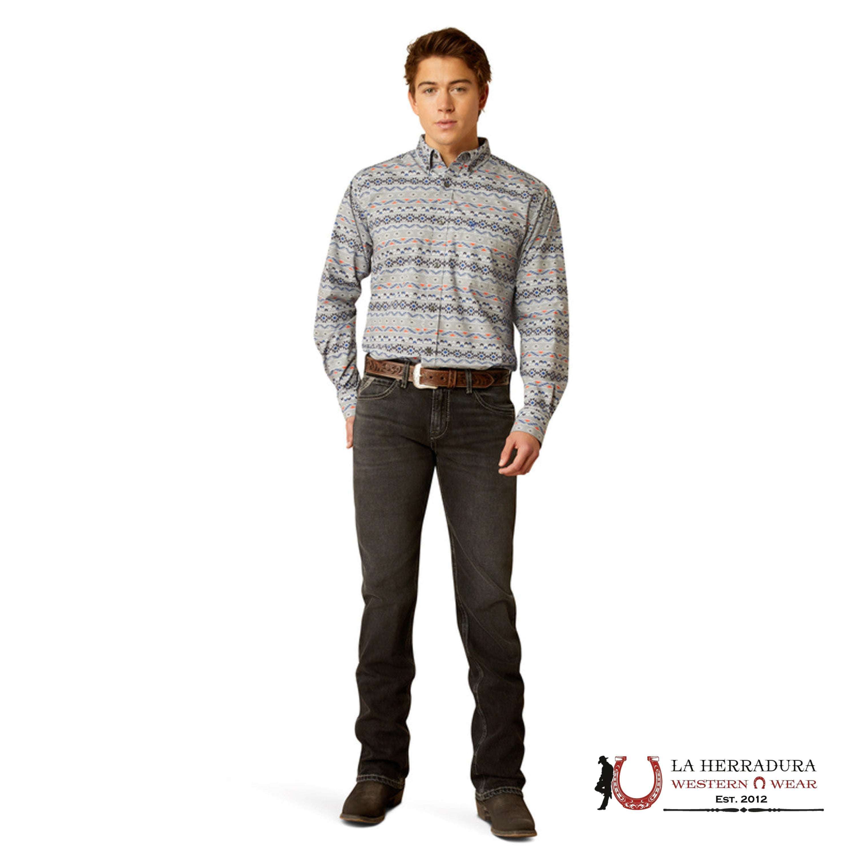 Ariat Fitted Richie Grey Long Sleeve Shirt Ropa Hombres