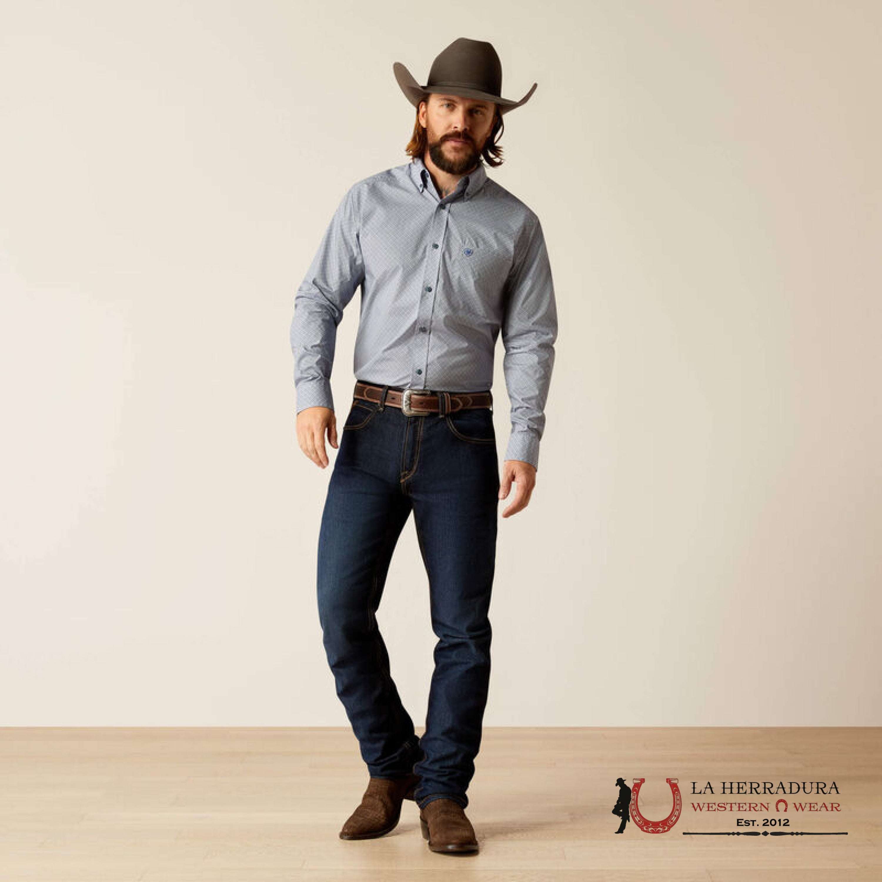 Ariat Fitted Rider Light Blue Long Sleeve Shirt Ropa Hombres