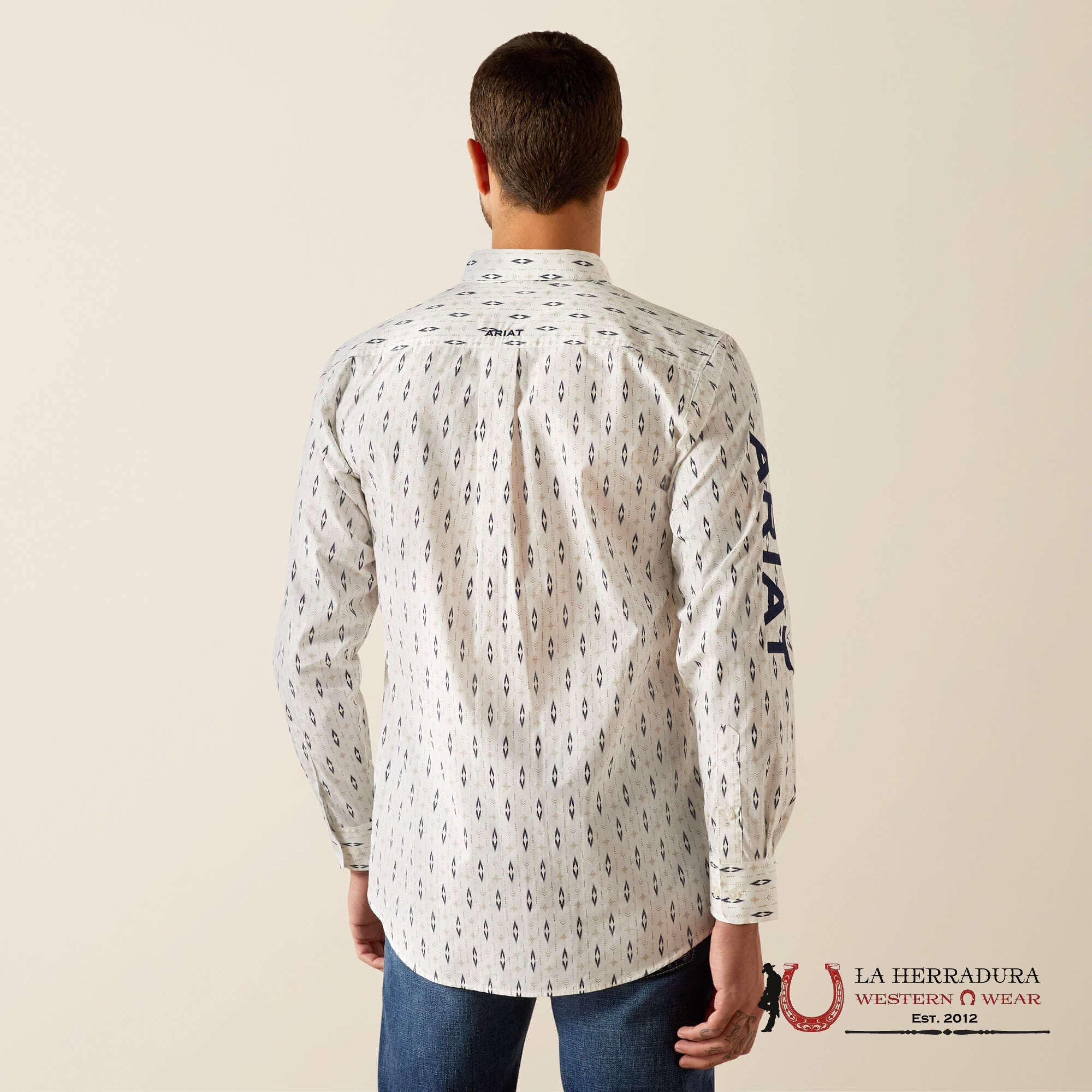 Ariat Fitted Team Perkins Long Sleeve Shirt White/Navy -4728 Ropa Hombres