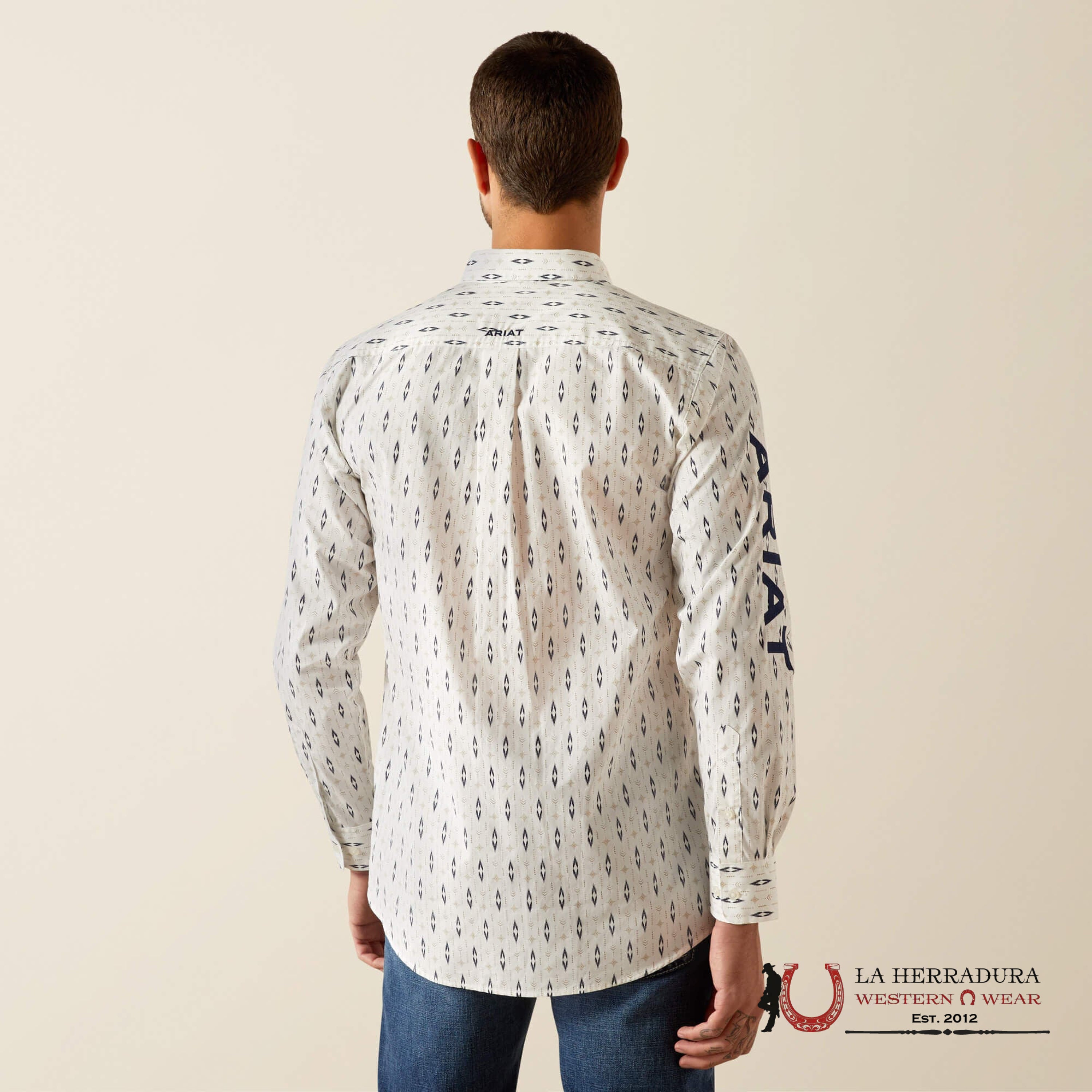 Ariat Fitted Team Perkins Long Sleeve Shirt White/Navy -4728 Ropa Hombres