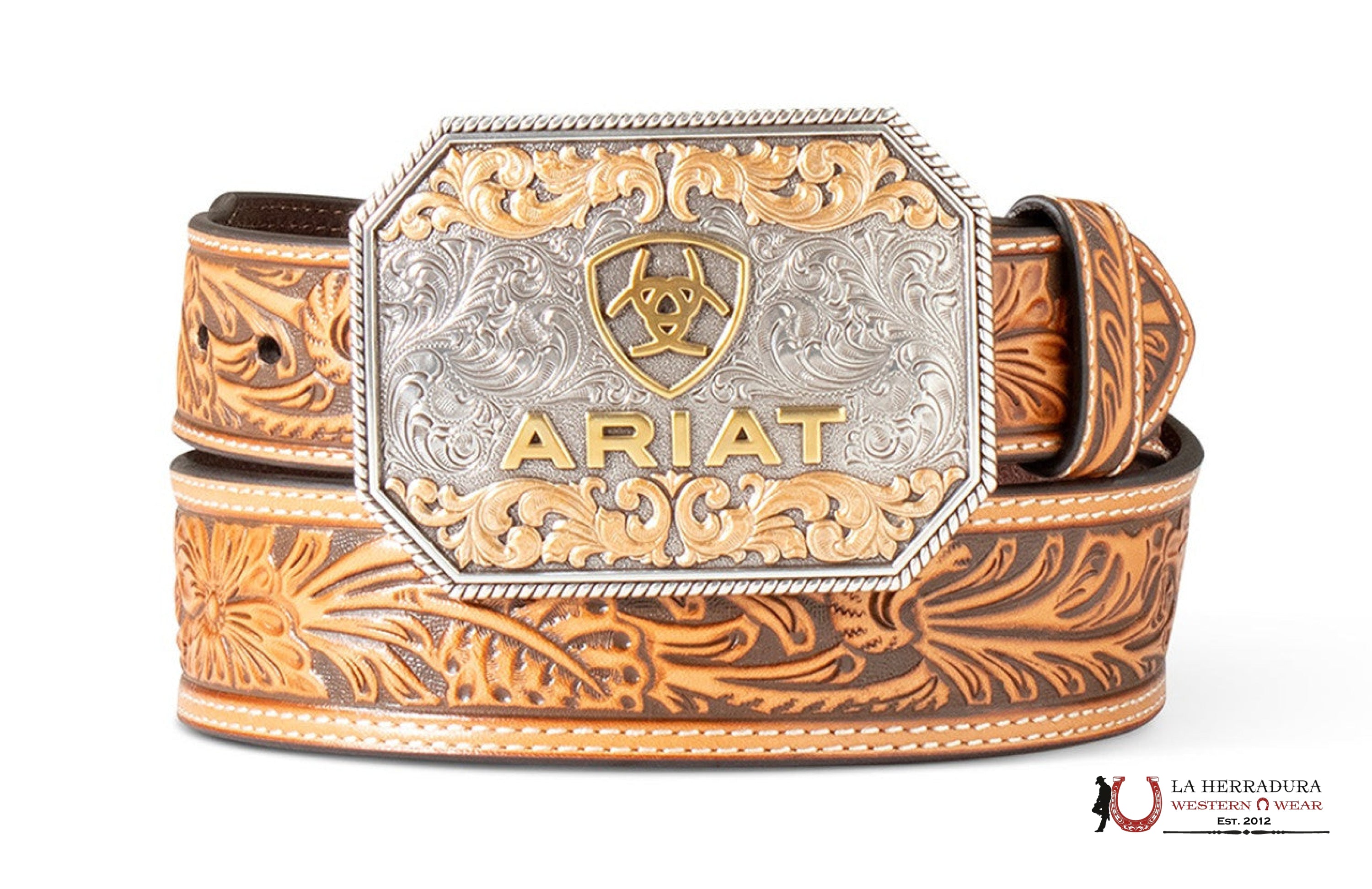 ARIAT FLORAL TAN EMBOSSED BUCKLE - ACCESSORIES BELT MEN - A1042208 CINTURONES HOMBRES