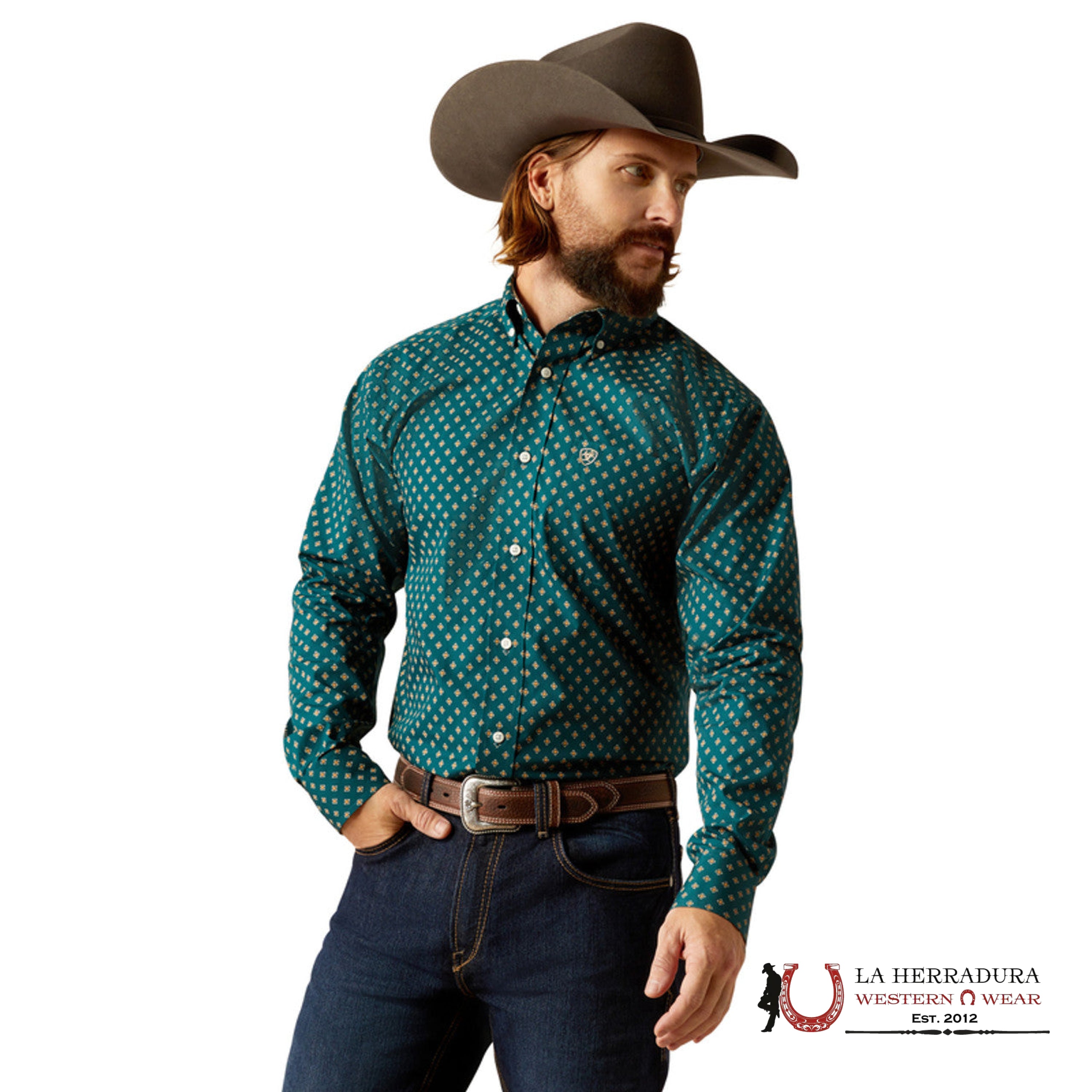 Ariat Futted Grover Deep Teal Long Sleeve Shirt - 2382 Ropa Hombres