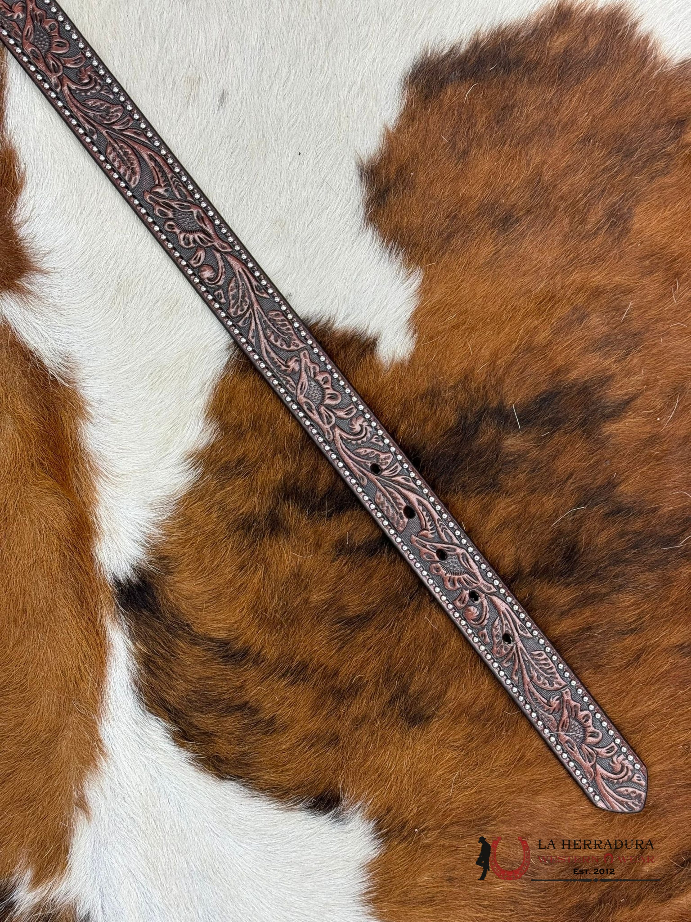 Ariat Girl Belt Dark Brown Hand Tooled Embellish Buckle Niños