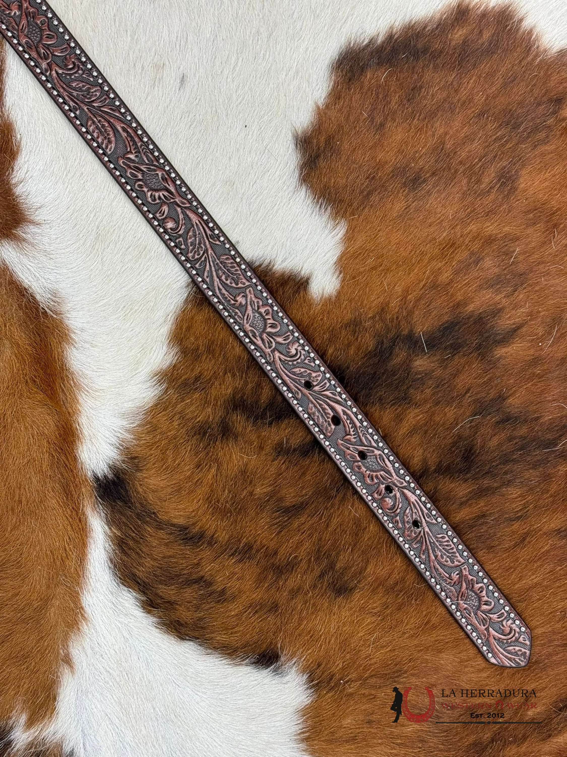 Ariat Girl Belt Dark Brown Hand Tooled Embellish Buckle Niños