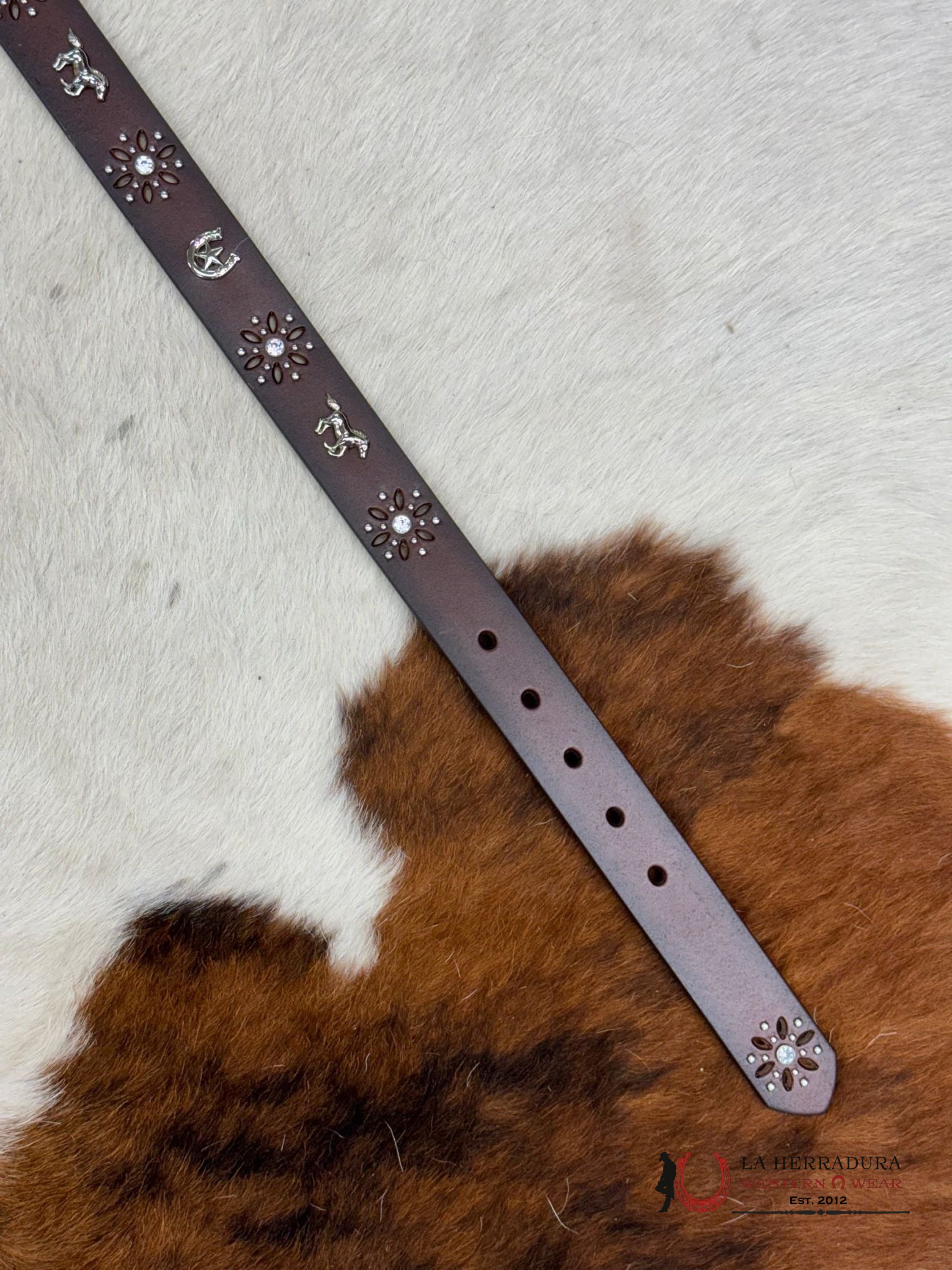 Ariat Girl Belt Pecan Western Embellish Flower Buckle Niños