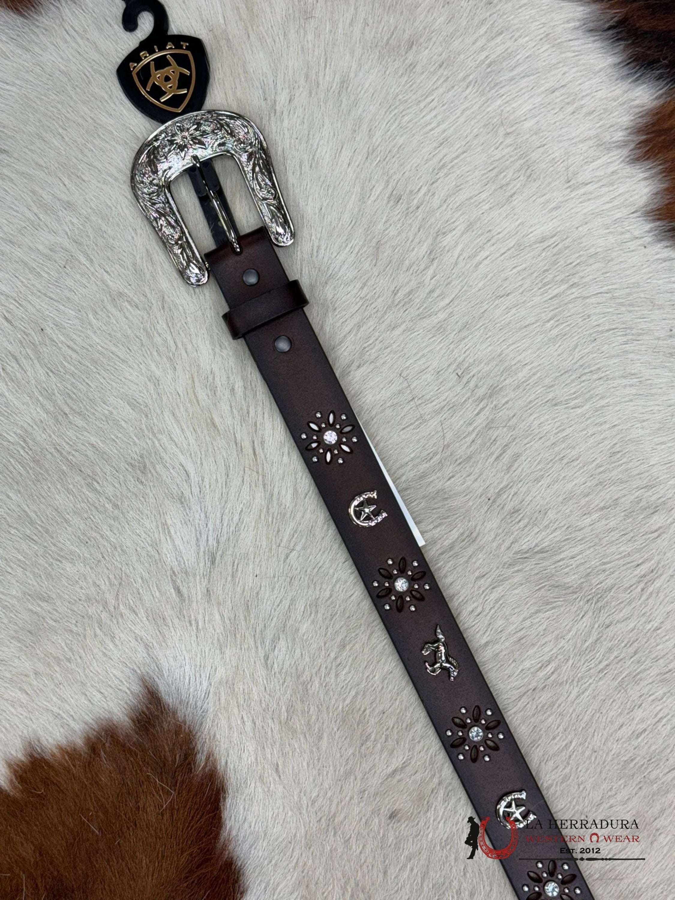 Ariat Girl Belt Pecan Western Embellish Flower Buckle Niños