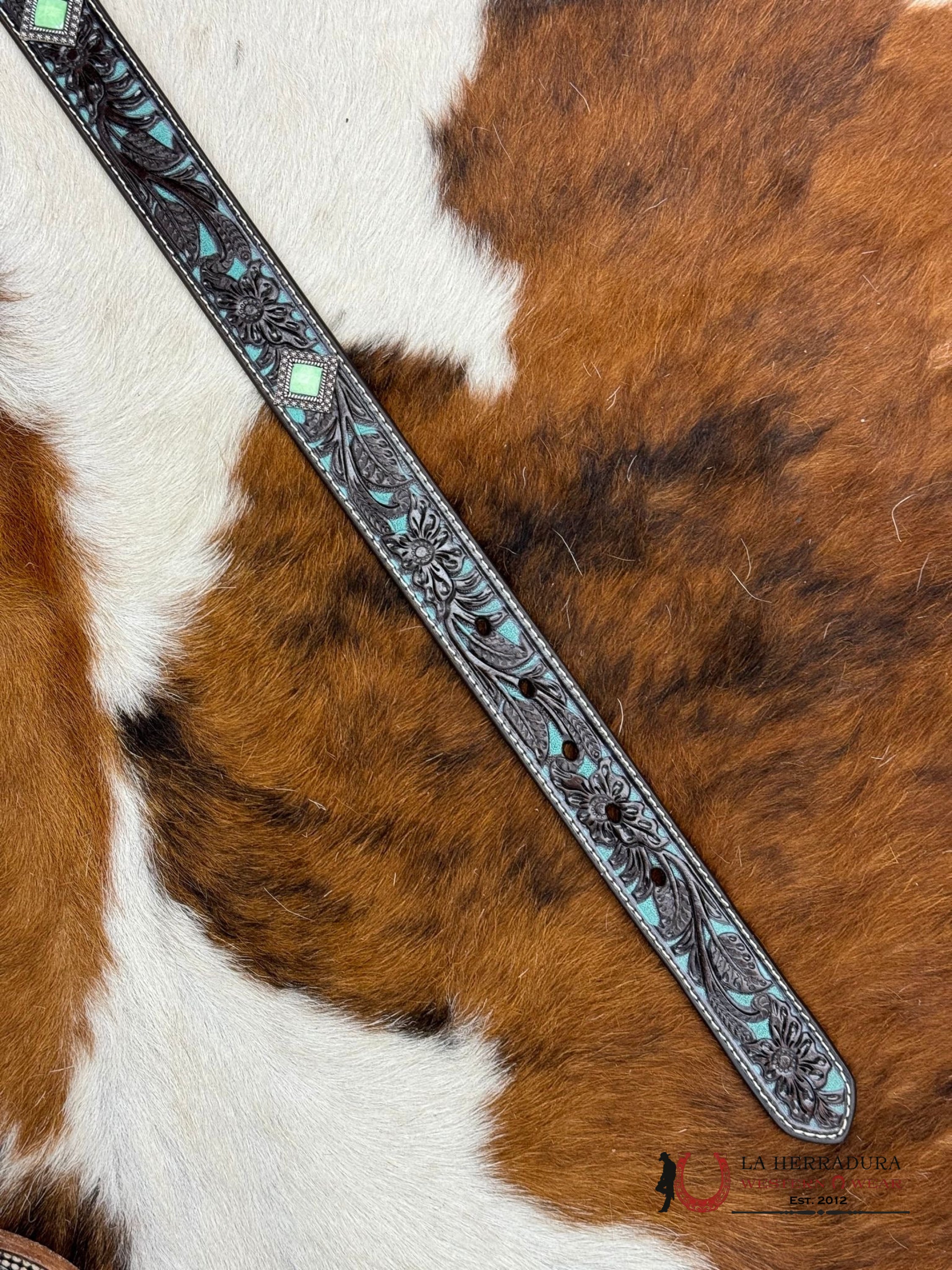 Ariat Girl Belt Umber Turquoise Flower Tooled Print Niños