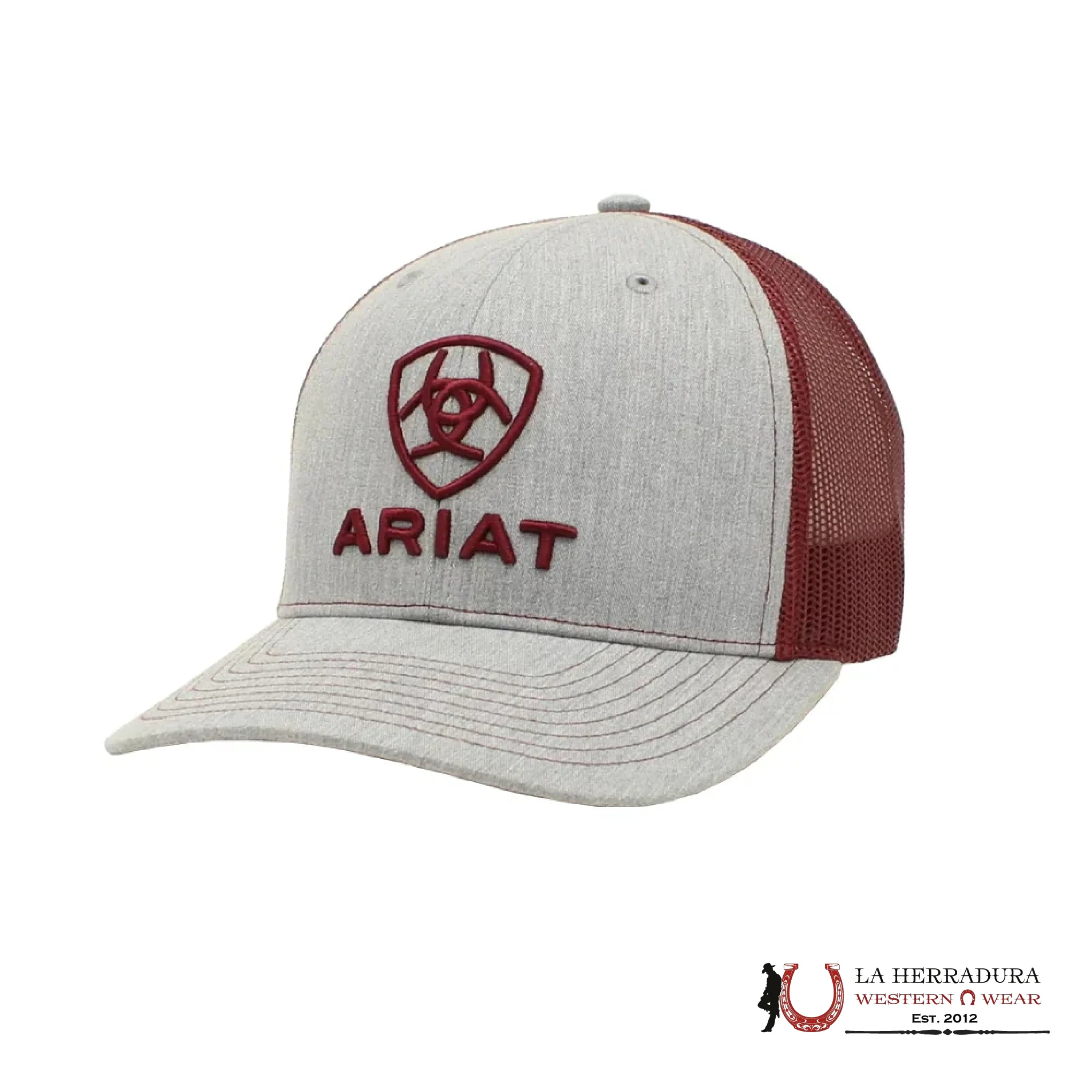 ARIAT GREY /BURGUNDY LOGO CAP CAPS MENS GORRAS HOMBRES