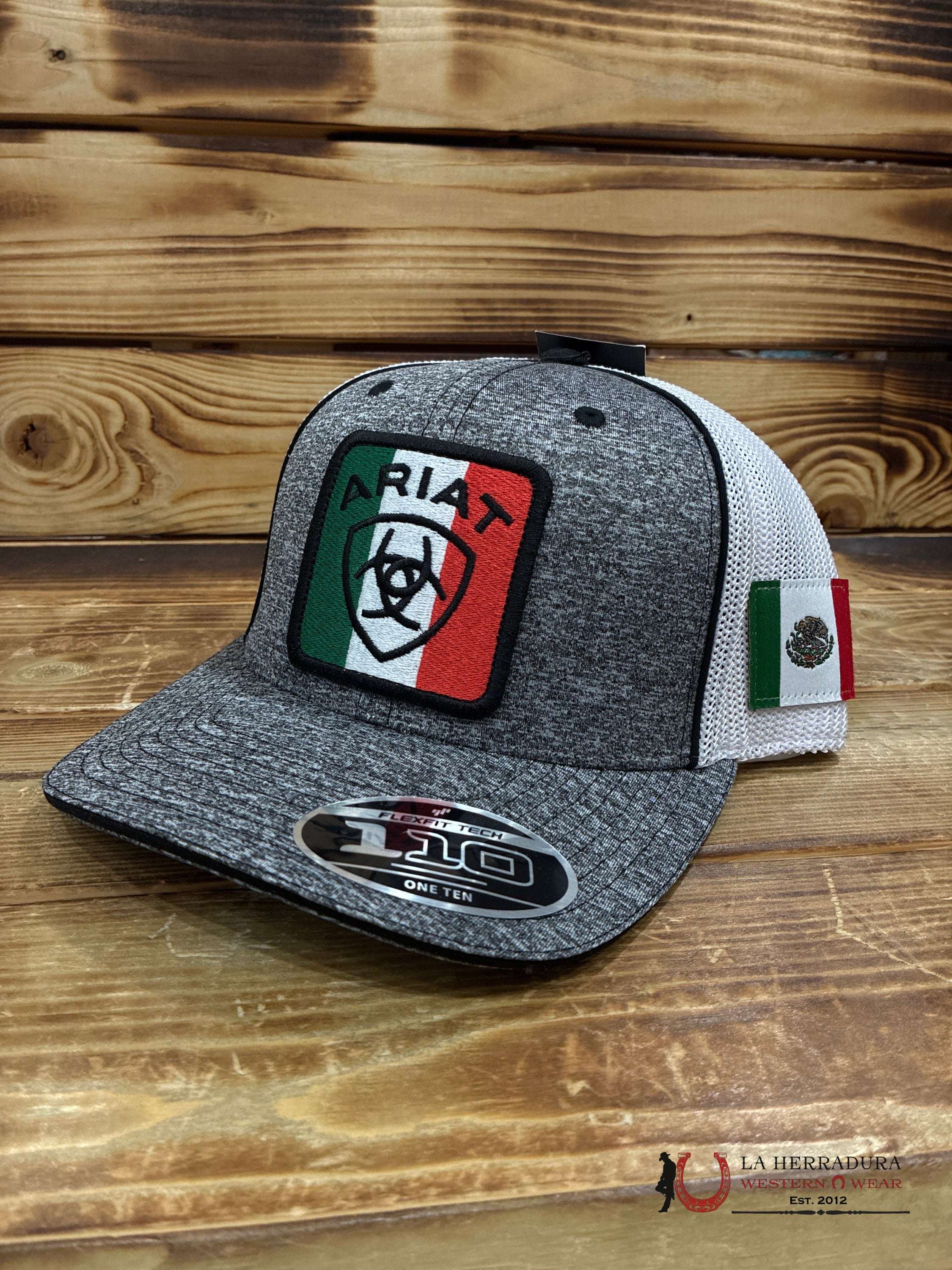 ARIAT GREY W MEXICO FLAG LOGO CAPS MENS GORRAS HOMBRES