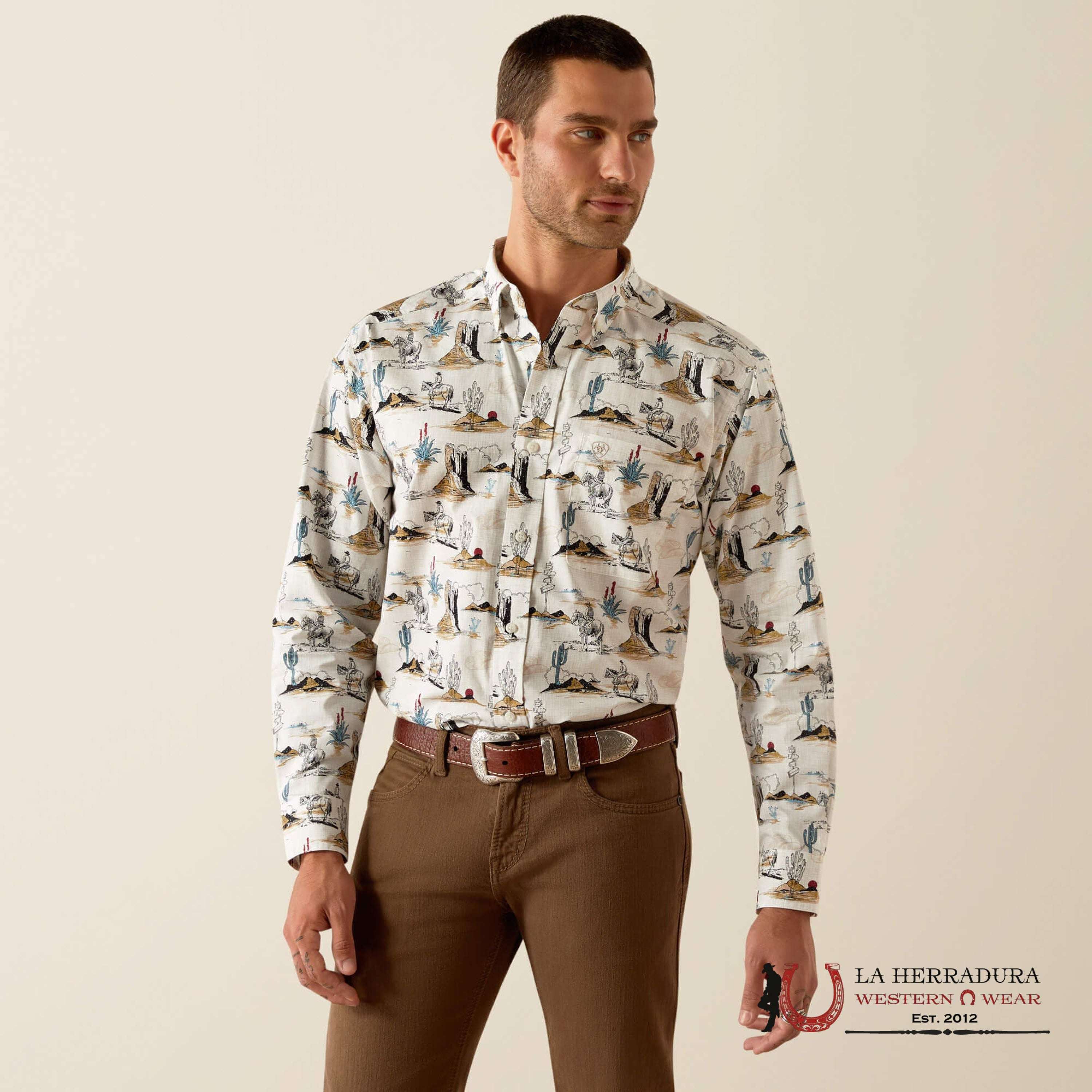 Ariat Gunder Long Sleeve Classic Fit Shirt Off White - 4644 Ropa Hombres