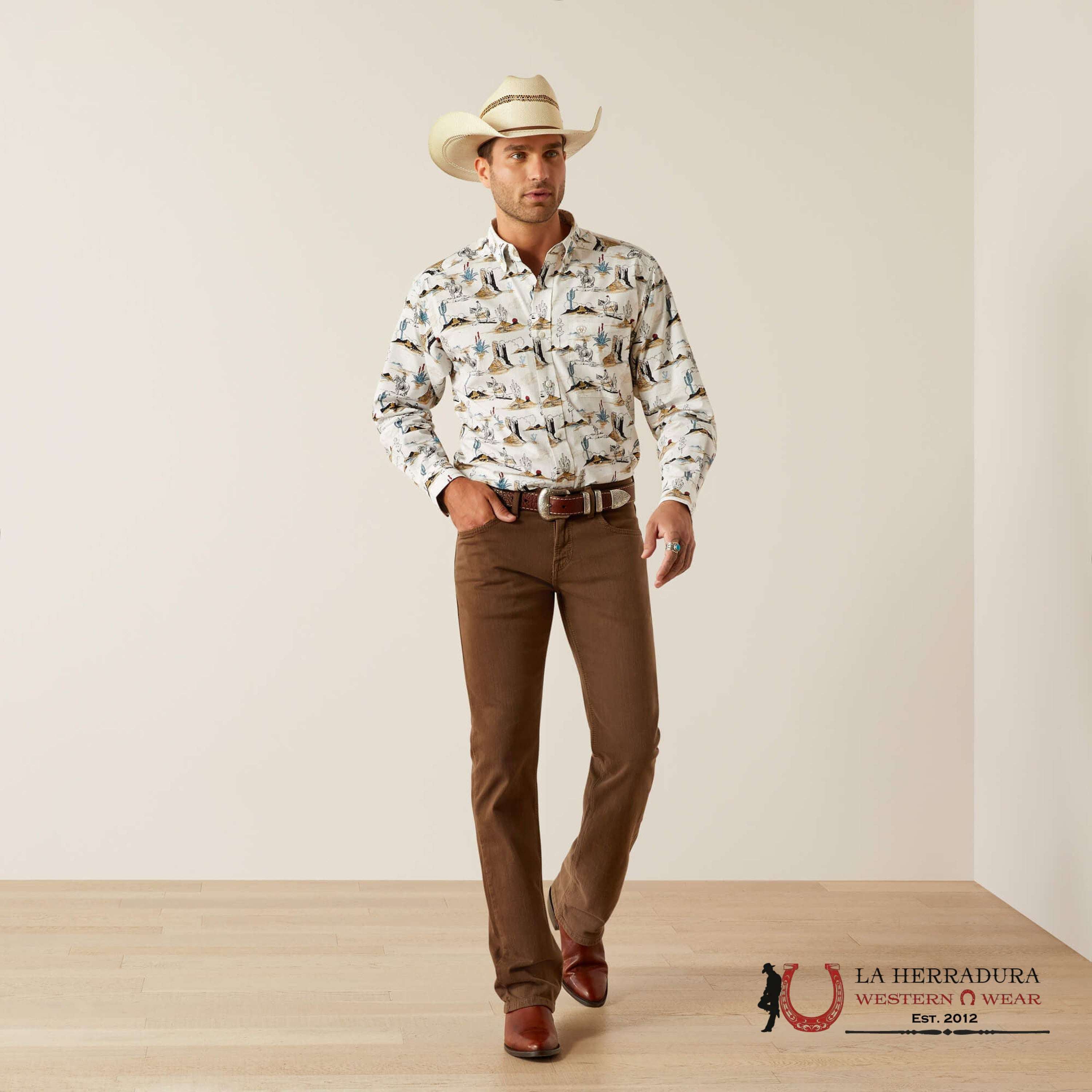 Ariat Gunder Long Sleeve Classic Fit Shirt Off White - 4644 Ropa Hombres