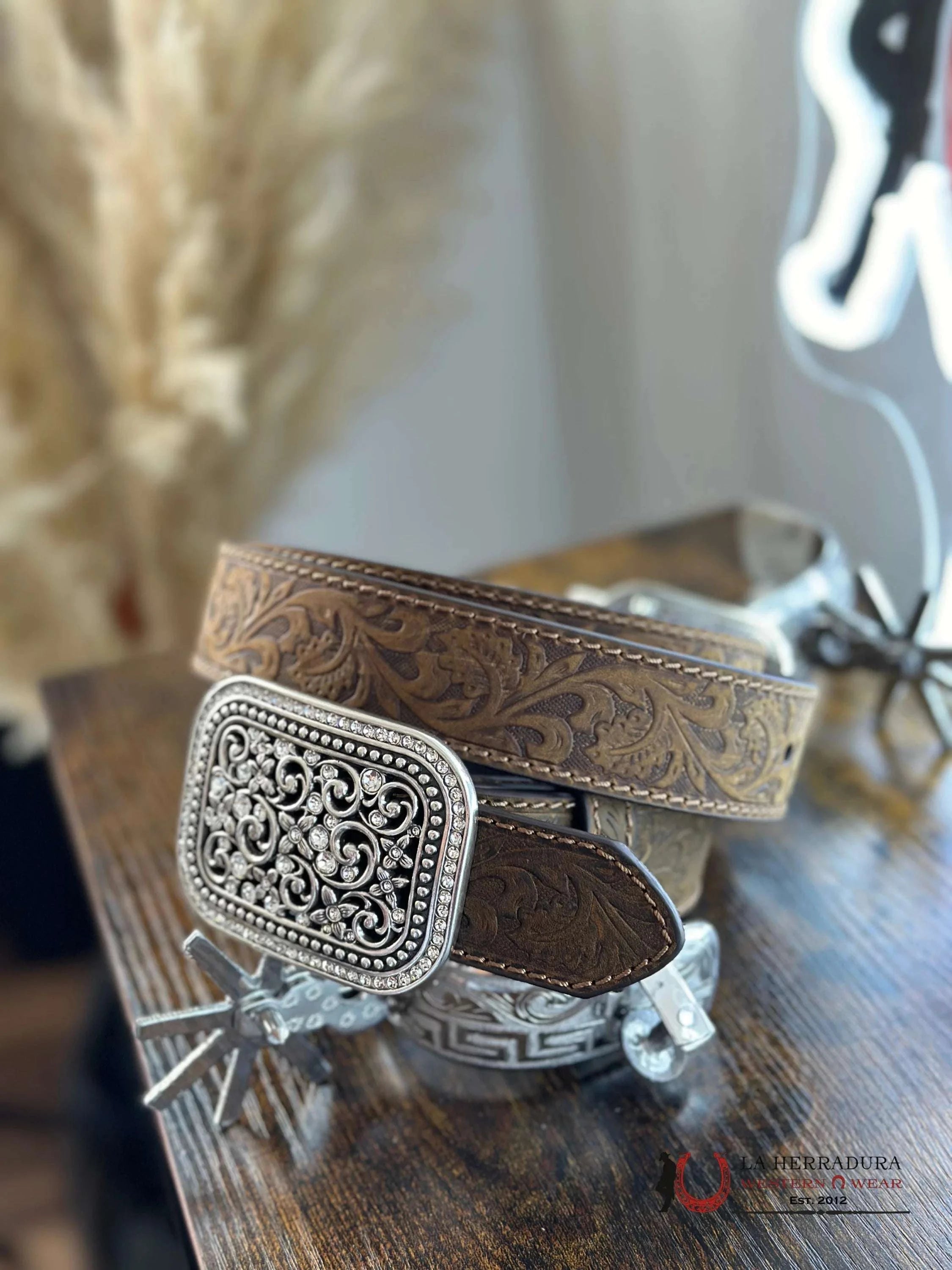 Ariat Hand Tooled Sand Sbelt Sparkle Buckle Cinturones Mujeres