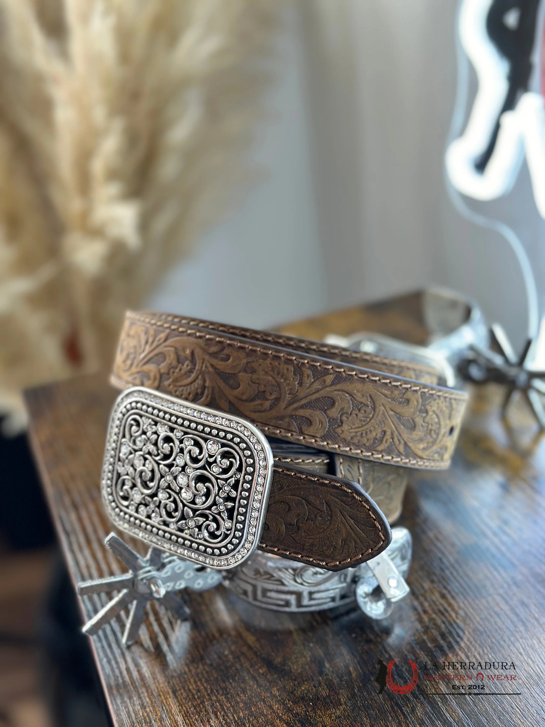 Ariat Hand Tooled Sand Sbelt Sparkle Buckle Cinturones Mujeres