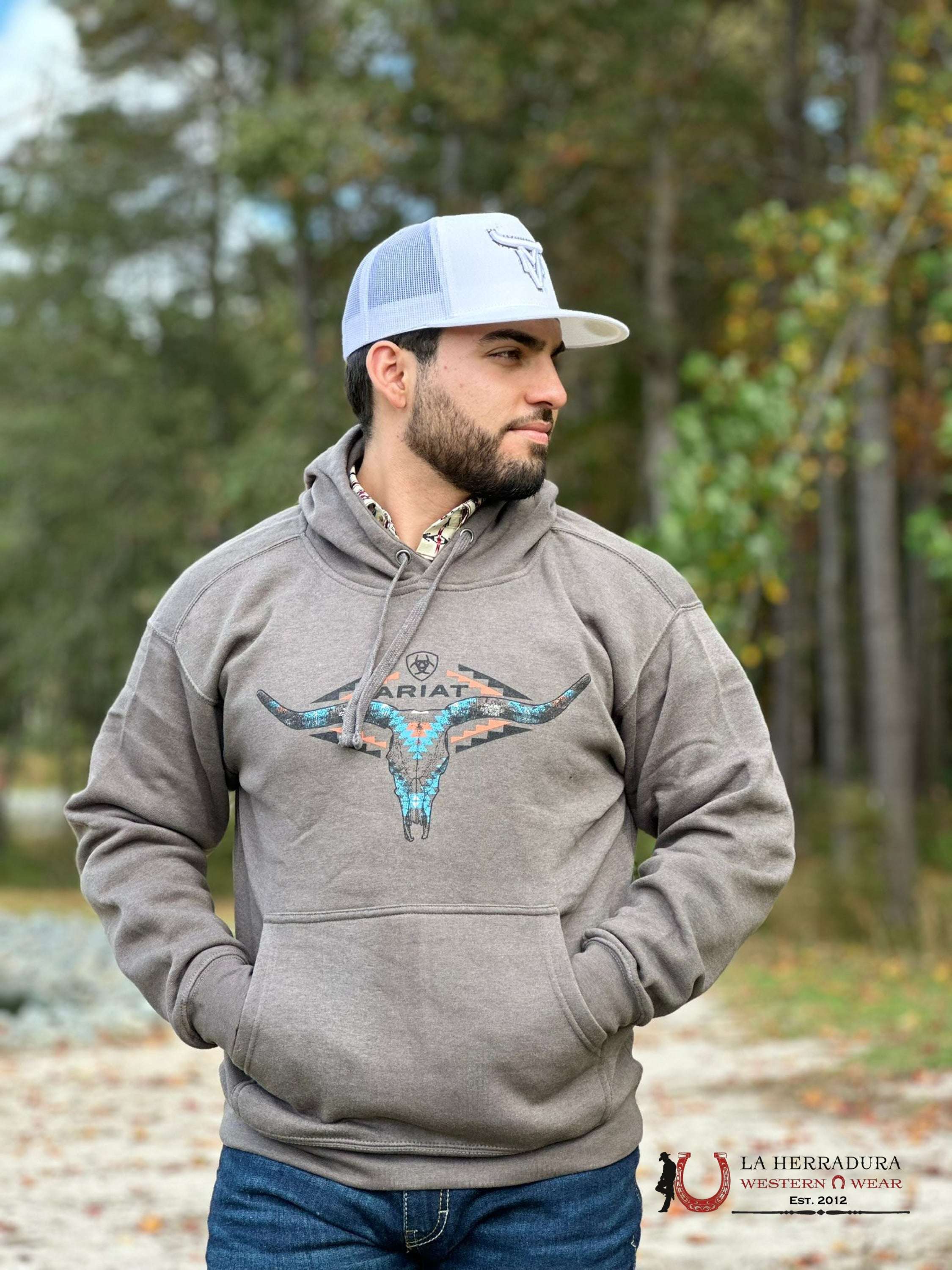 Ariat Horns Southwest Hoodie Medium Grey Heather Ropa Hombres