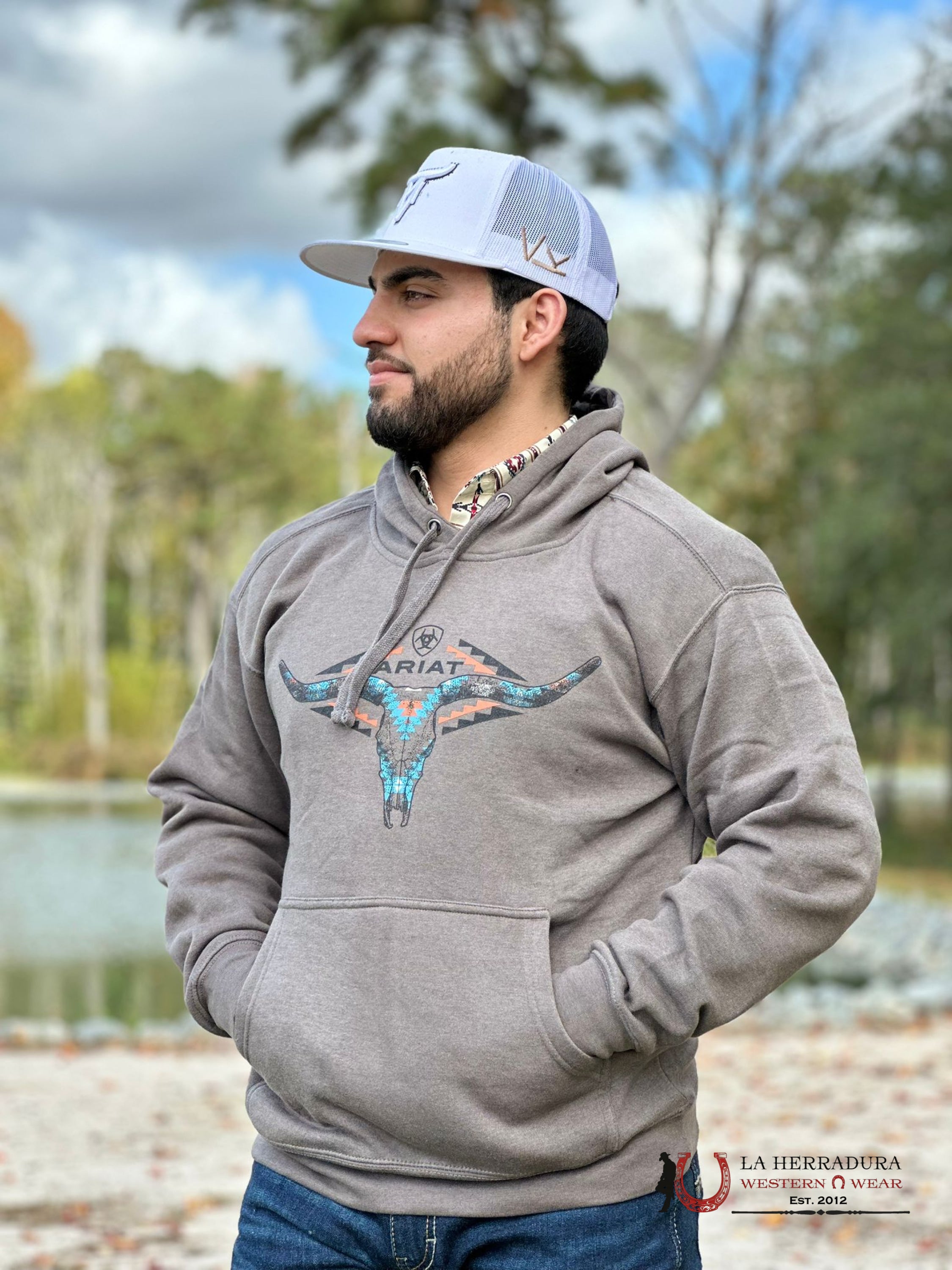 Ariat Horns Southwest Hoodie Medium Grey Heather Ropa Hombres