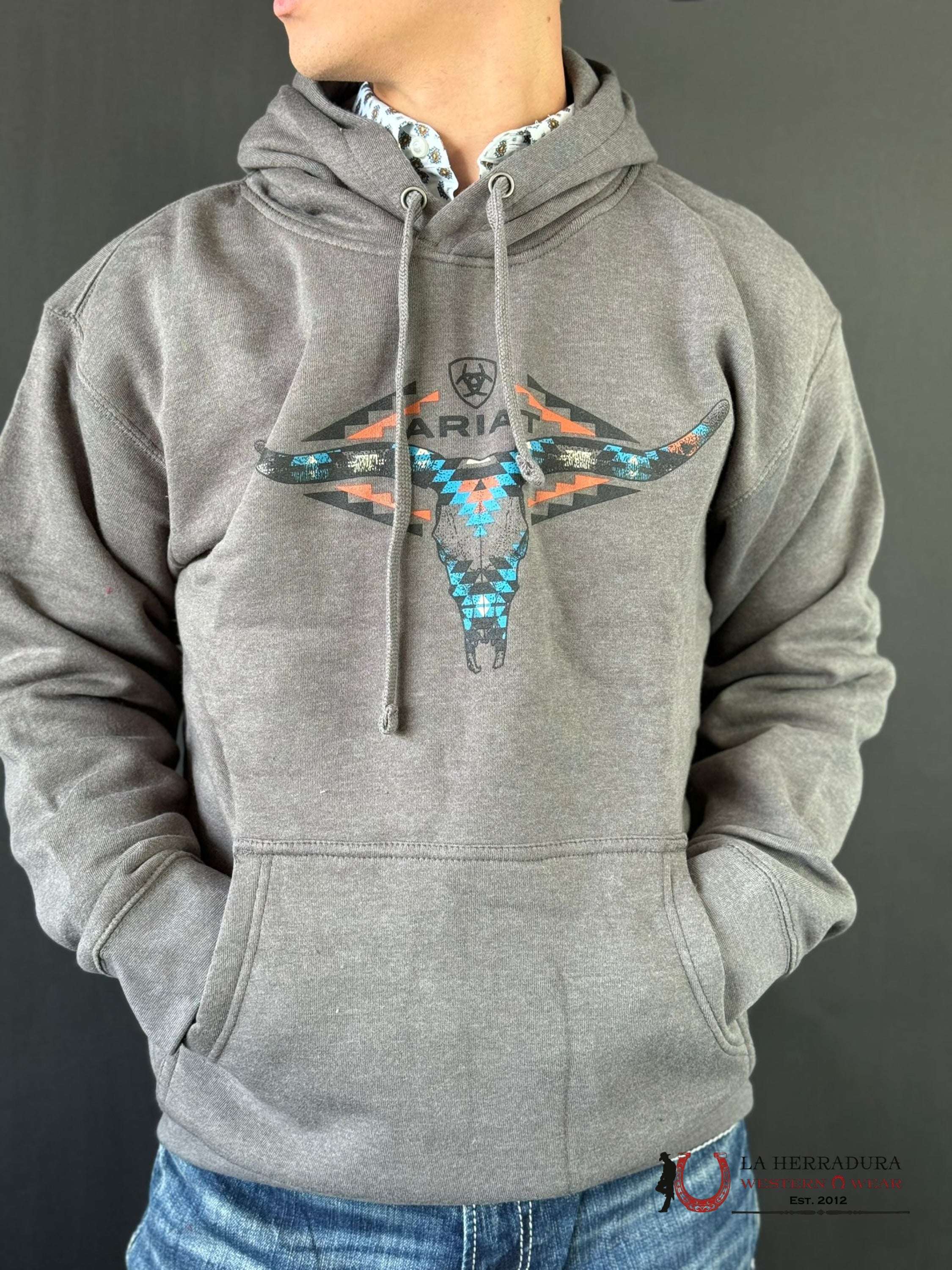Ariat Horns Southwest Hoodie Medium Grey Heather Ropa Hombres