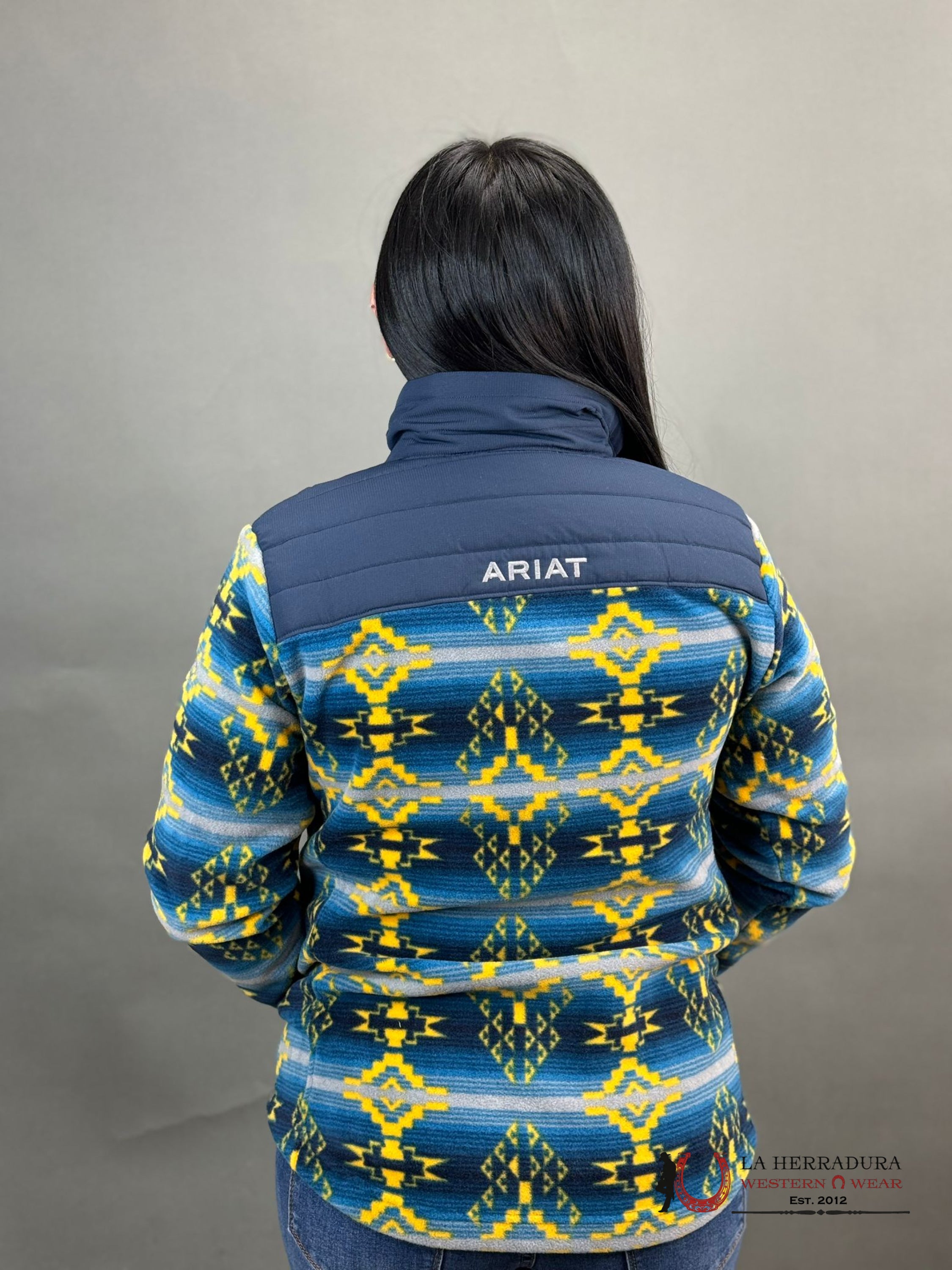 Ariat Jacket Real Prescott Fleece Navi/Yellow Print Ropa Mujeres