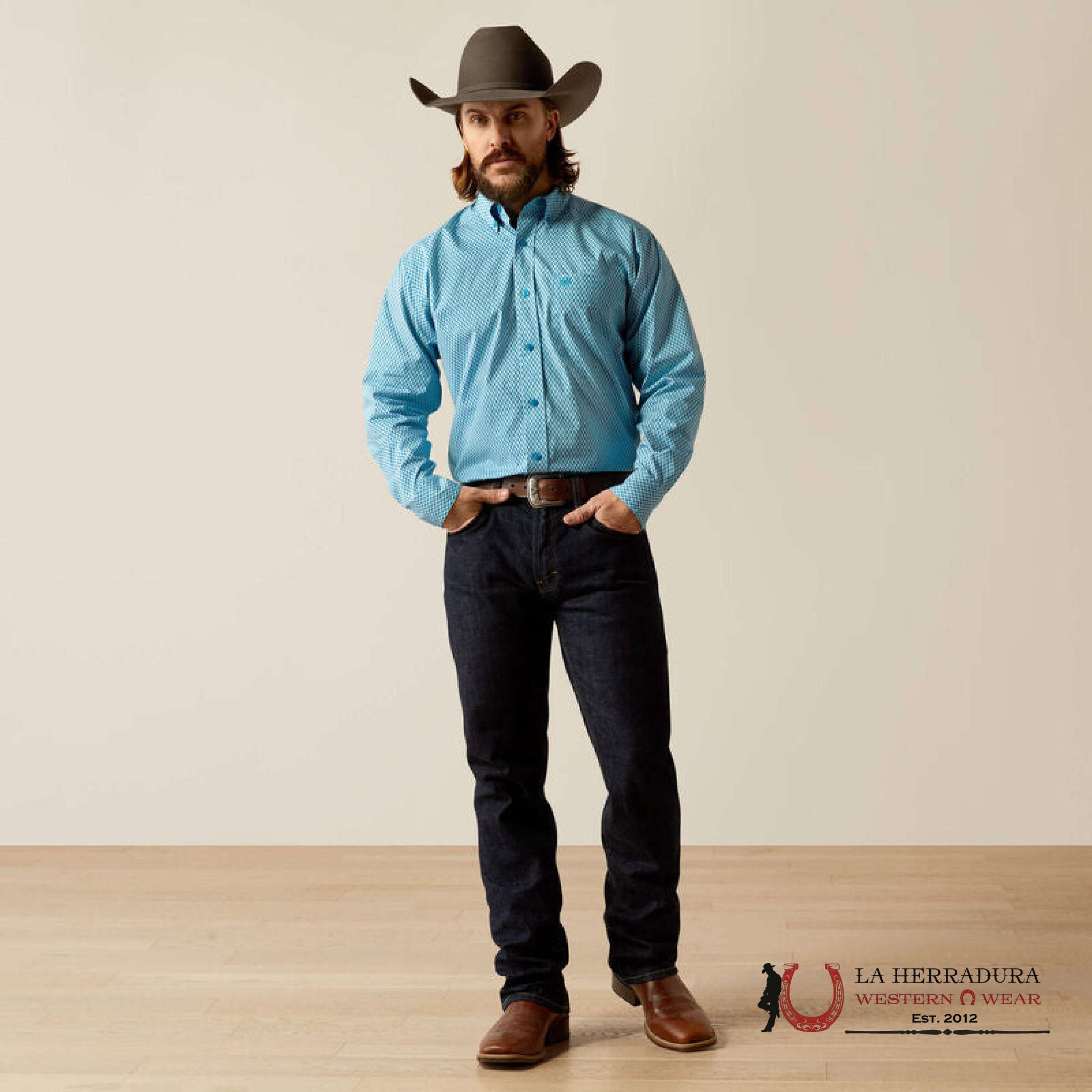 Ariat Johnson Long Sleeve Shirt Blue Classic Fit - 3897 Ropa Hombres