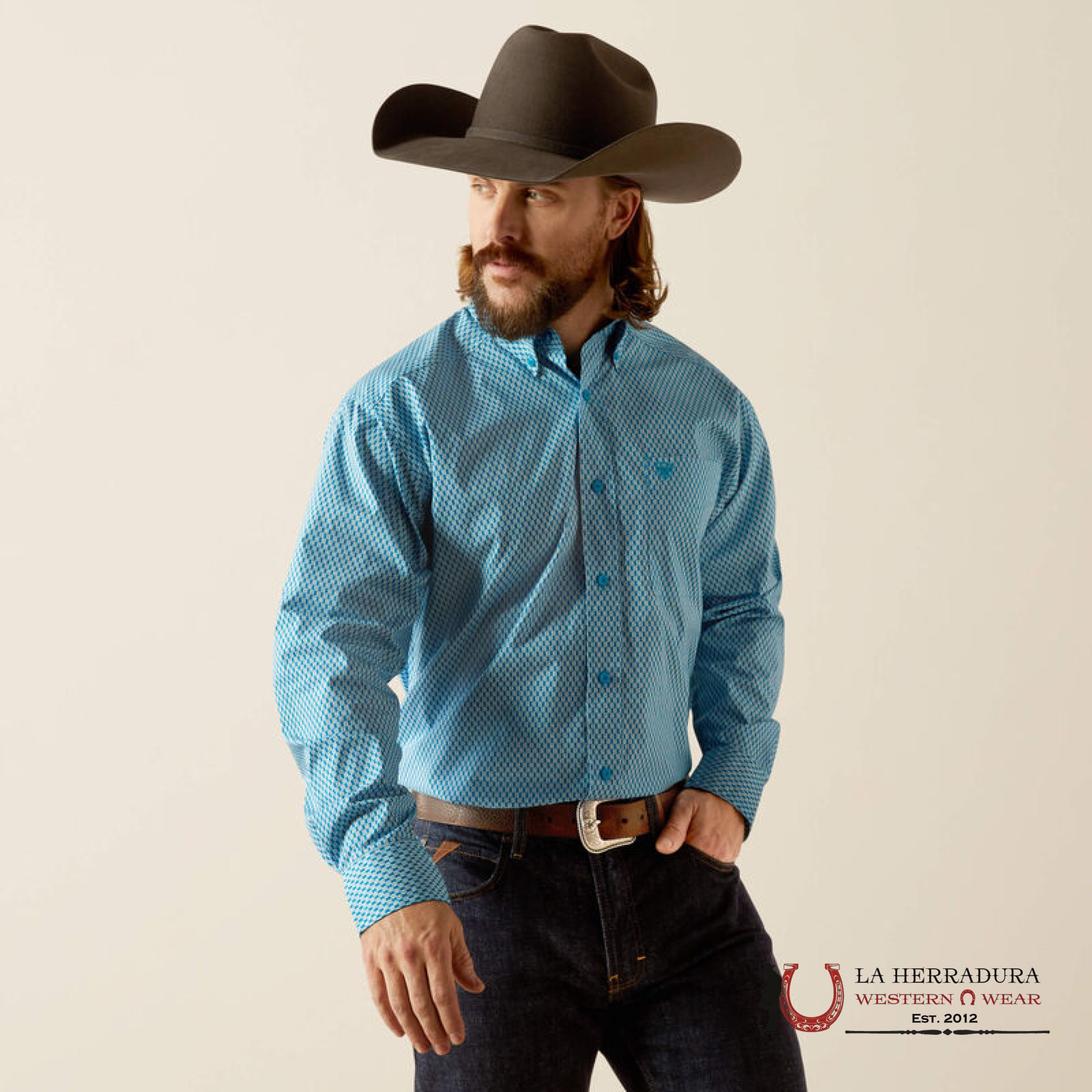 Ariat Johnson Long Sleeve Shirt Blue Classic Fit - 3897 Ropa Hombres
