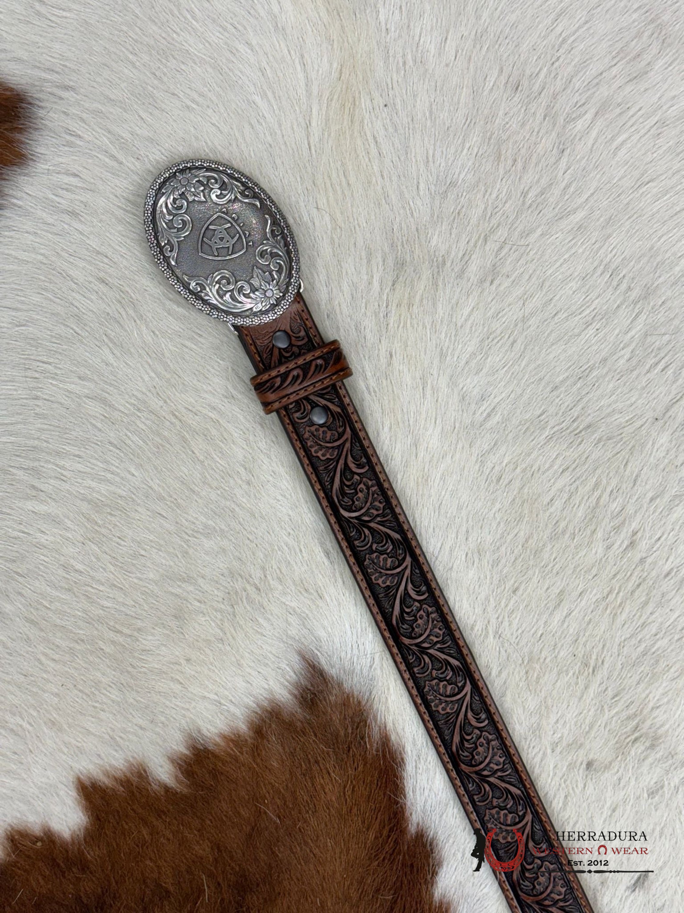 Ariat Kid Unisex Belt Hand Tooled Darl Brown Niños