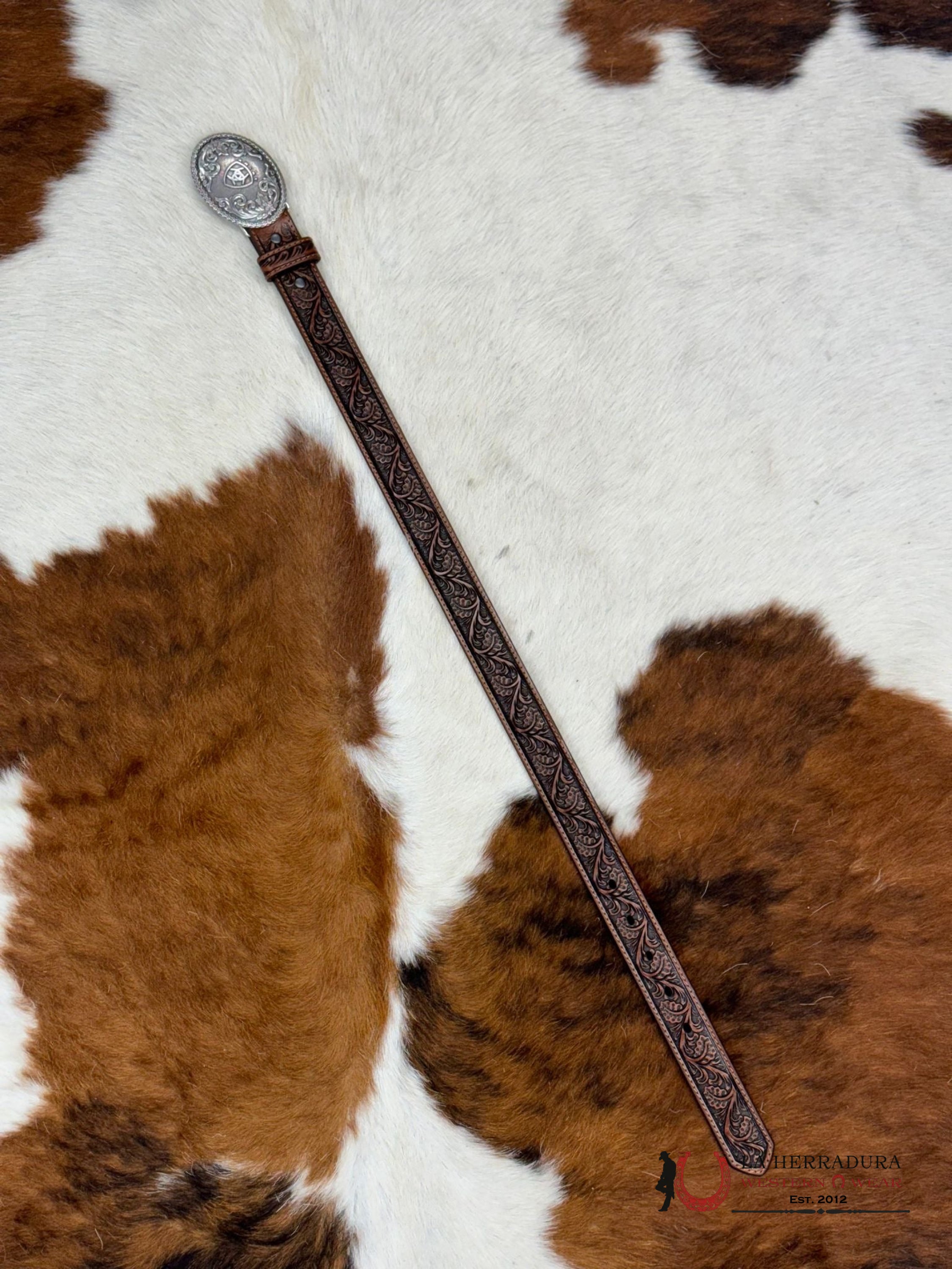 Ariat Kid Unisex Belt Hand Tooled Darl Brown Niños